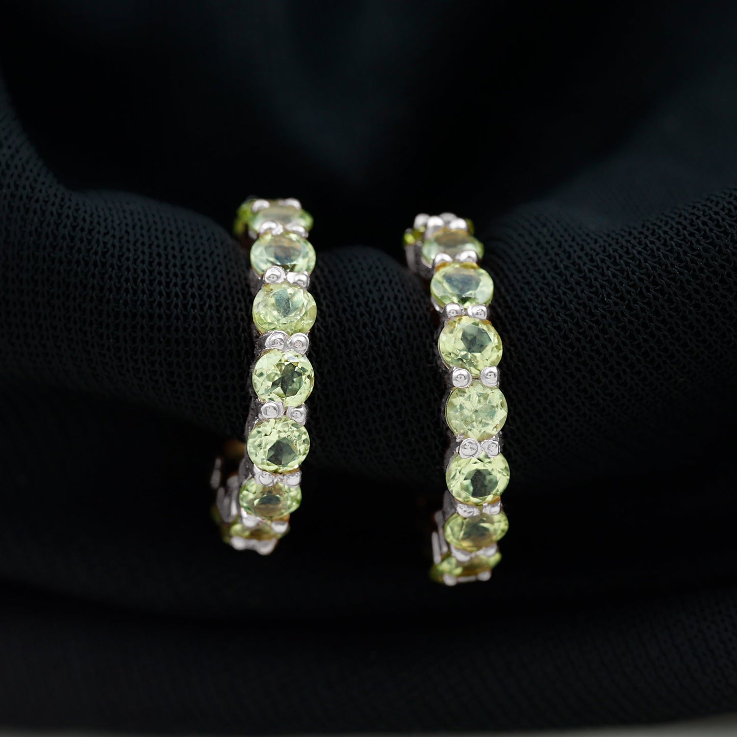 Natural 3.84 Carat Round Shape Peridot Hoop Earrings For Women