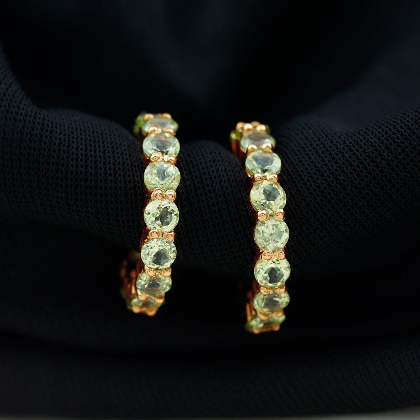 Natural 3.84 Carat Round Shape Peridot Hoop Earrings For Women