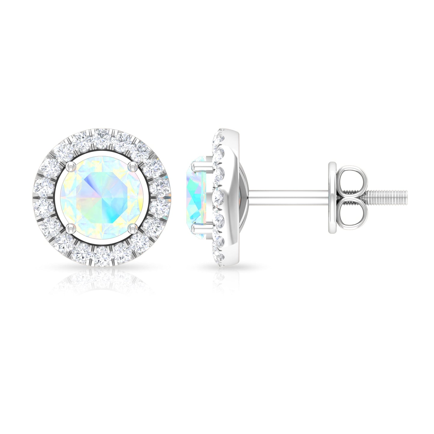 Round Ethiopian Opal and Diamond Halo Stud Earrings