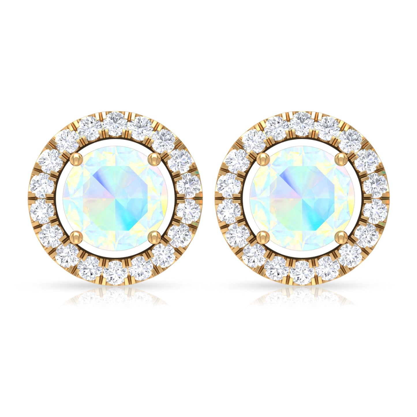 Round Ethiopian Opal and Diamond Halo Stud Earrings