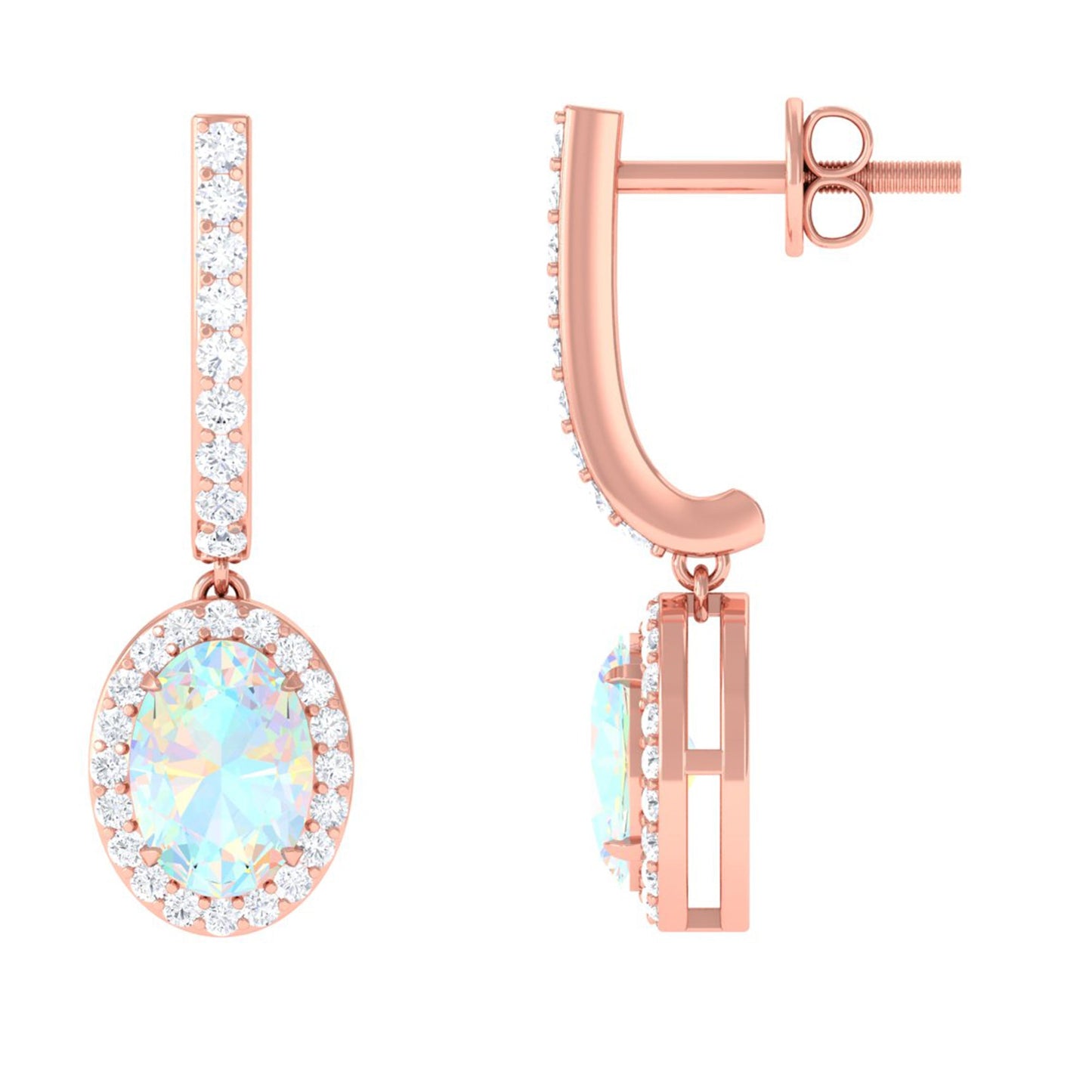 Natural Ethiopian Opal Hoop Drop Earrings with Moissanite
