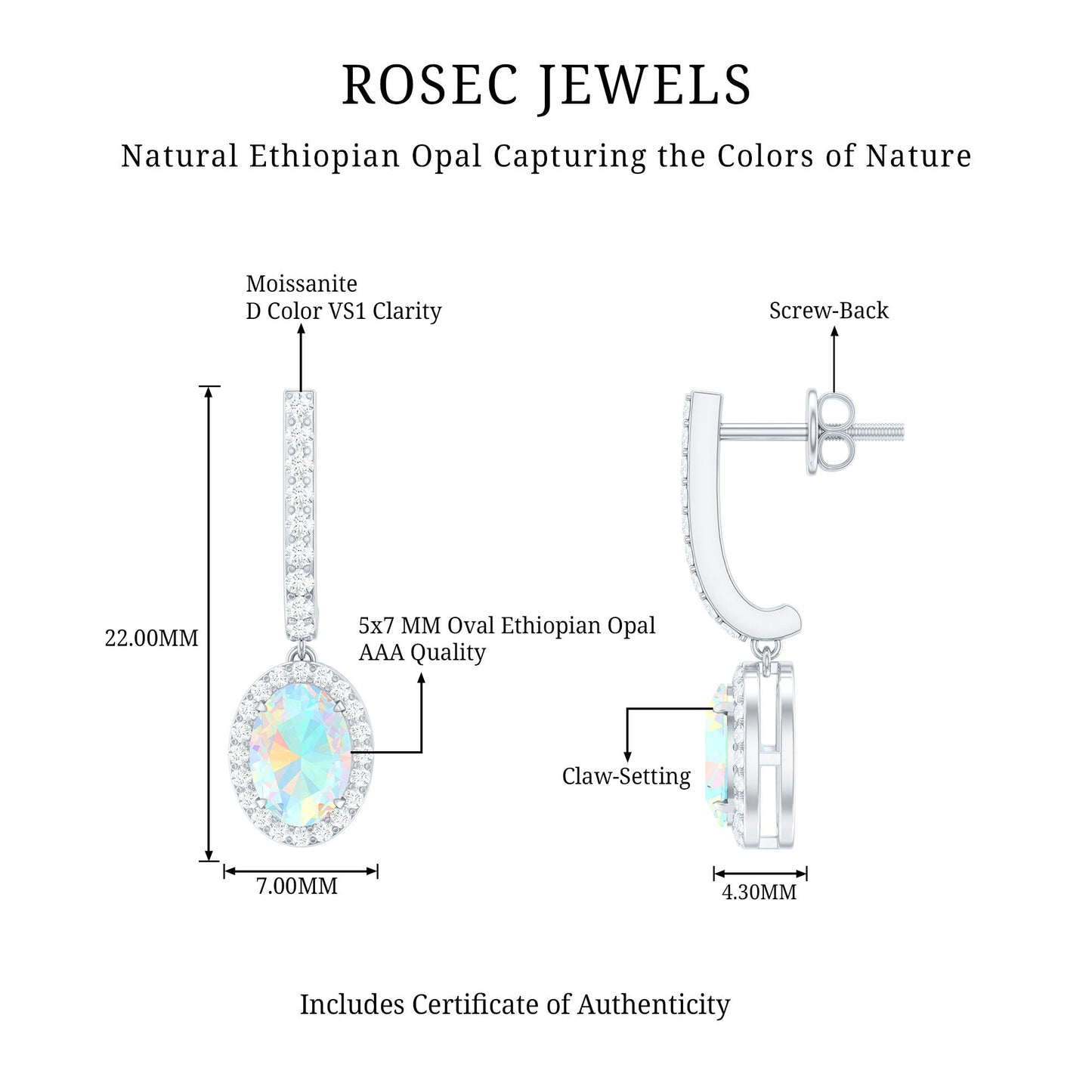 Natural Ethiopian Opal Hoop Drop Earrings with Moissanite