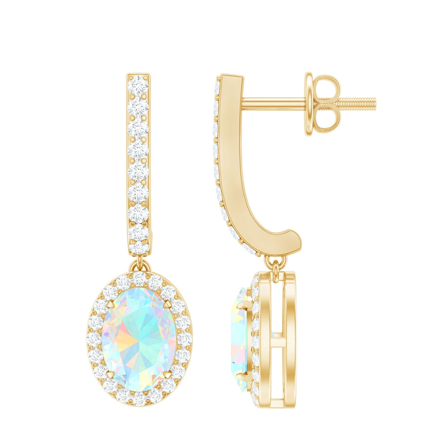 Natural Ethiopian Opal Hoop Drop Earrings with Moissanite