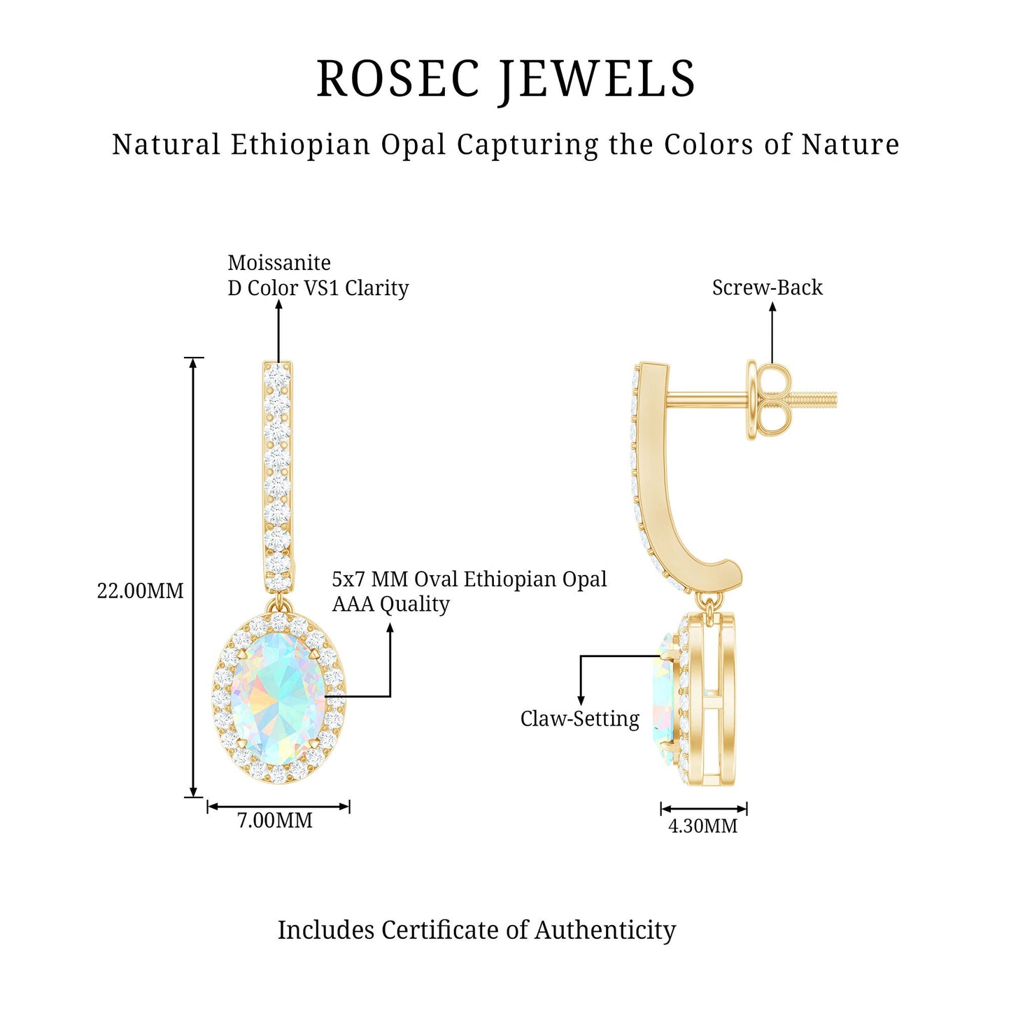 Natural Ethiopian Opal Hoop Drop Earrings with Moissanite