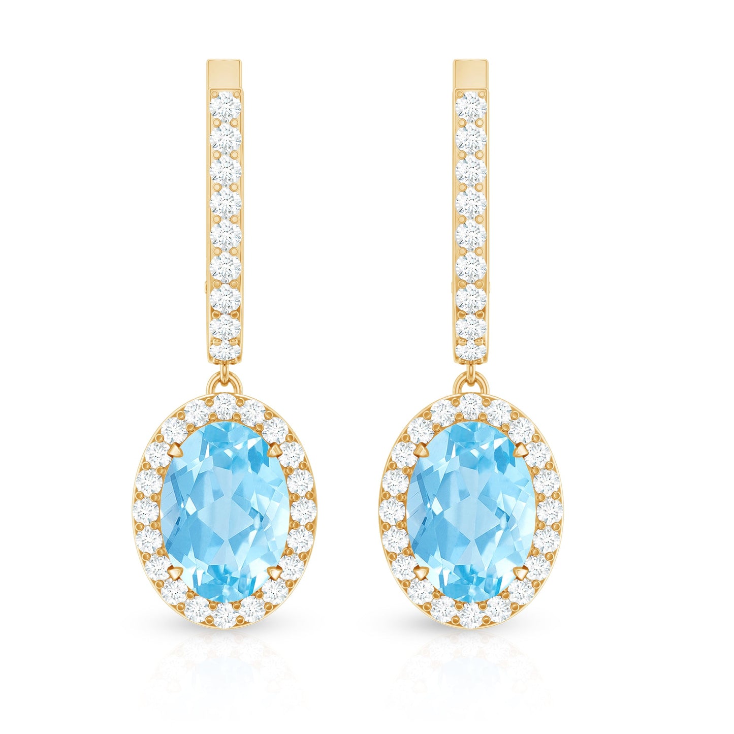 Natural 6X8mm Oval Aquamarine Drop Earrings with Diamond Halo