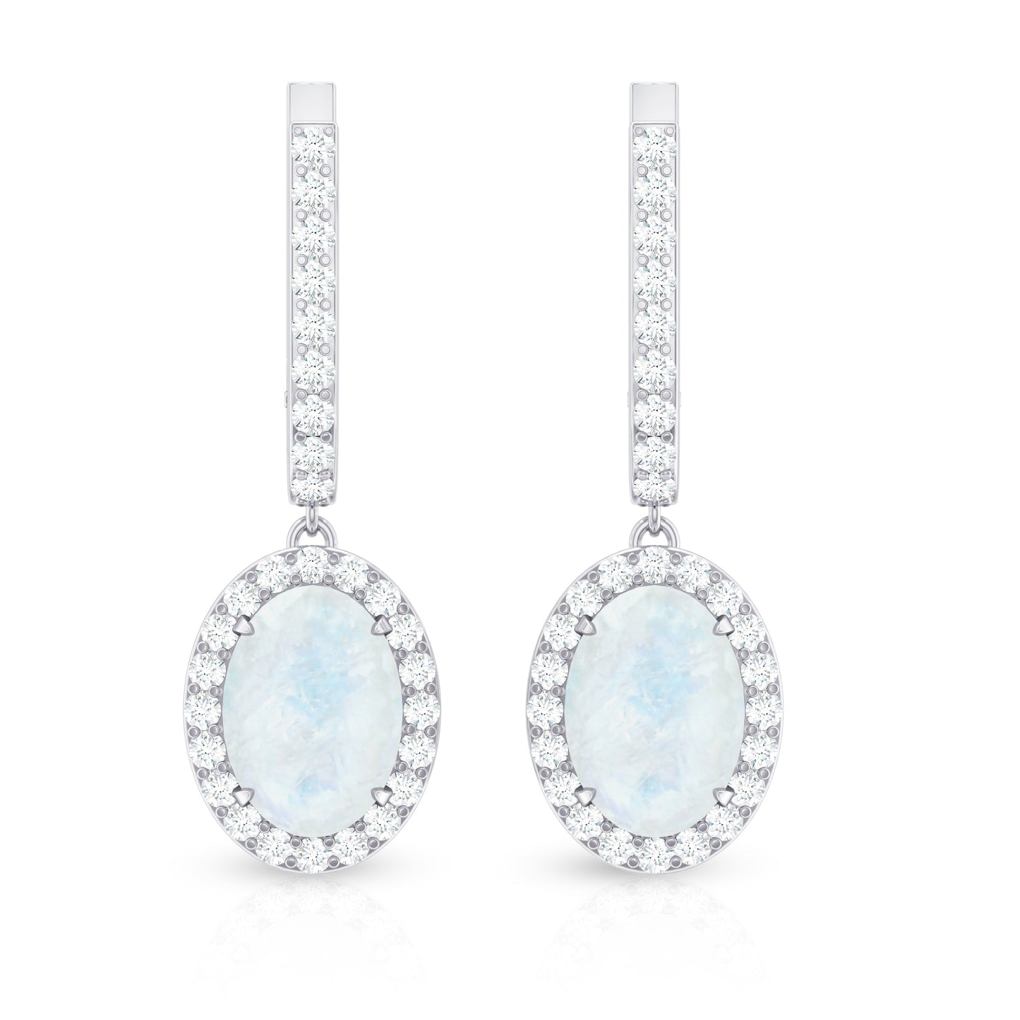 Genuine 1.2 Carat Oval Moonstone Drop Hoop Earrings with Diamond