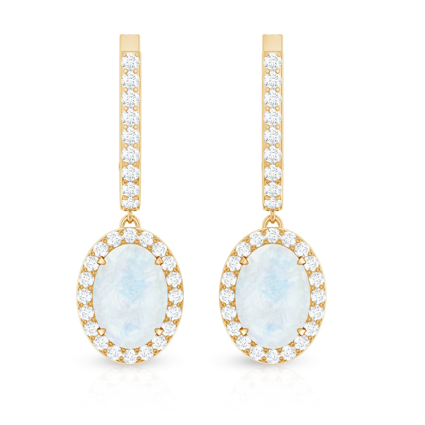 Genuine 1.2 Carat Oval Moonstone Drop Hoop Earrings with Diamond