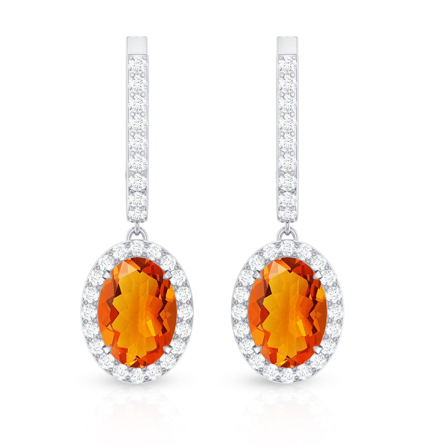 Natural 5X7mm Oval Fire Opal Diamond Drop Earrings with Latch Back