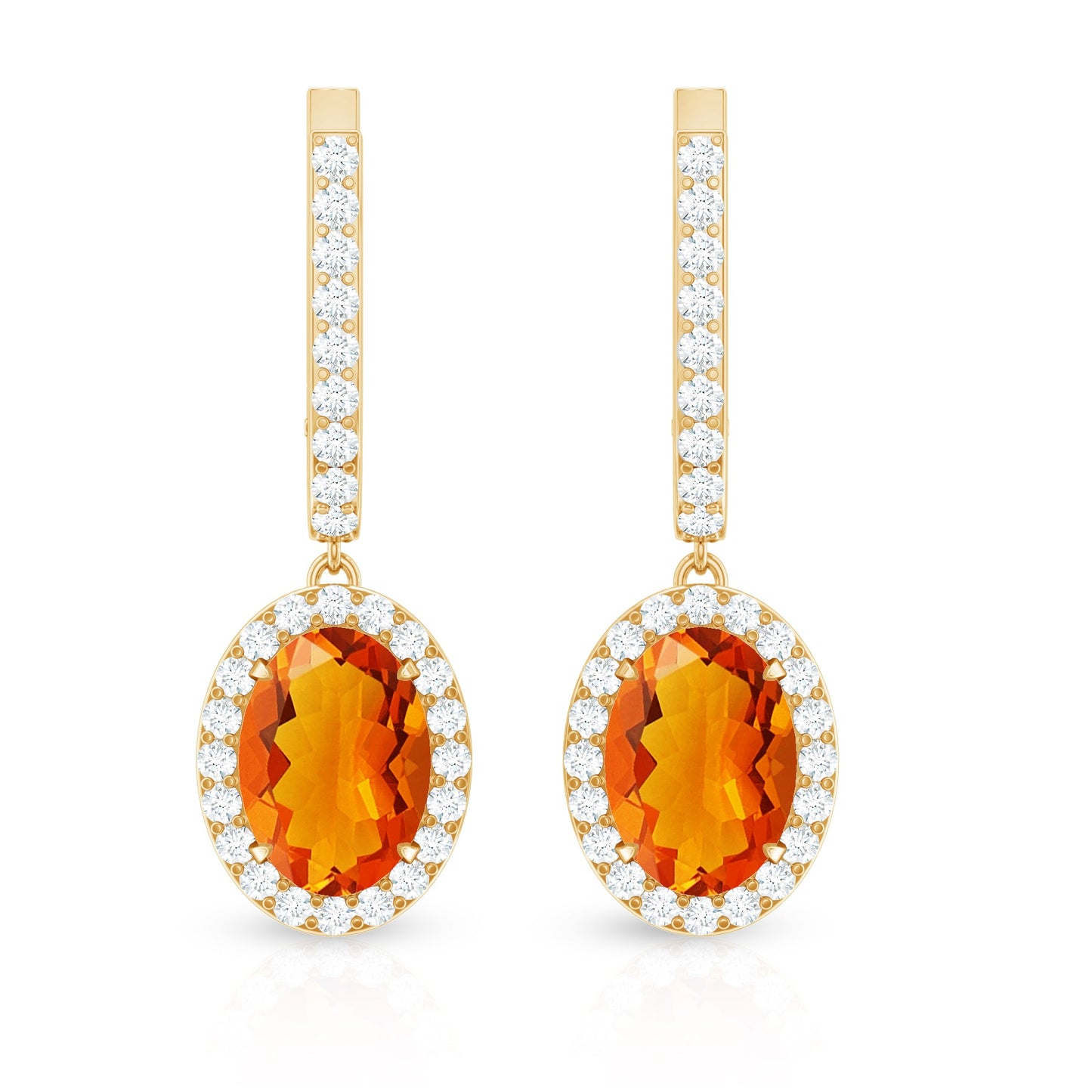 Natural 5X7mm Oval Fire Opal Diamond Drop Earrings with Latch Back