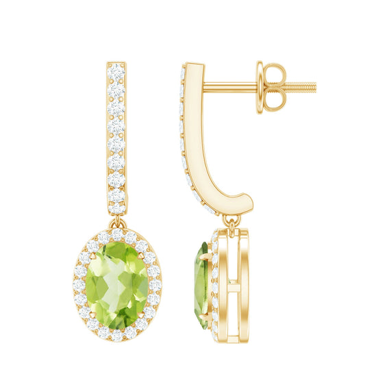 2 Carat Claw Set Peridot and Moissanite Drop Hoop Earrings