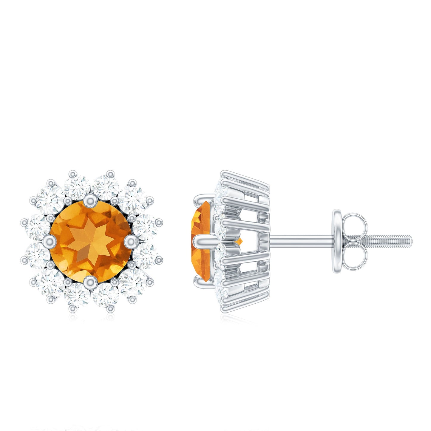 Genuine Citrine Diamond Earrings with Screw Back