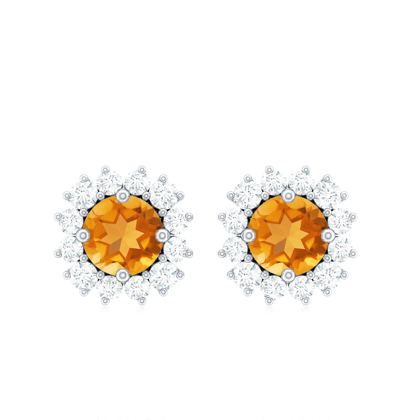 Genuine Citrine Diamond Earrings with Screw Back