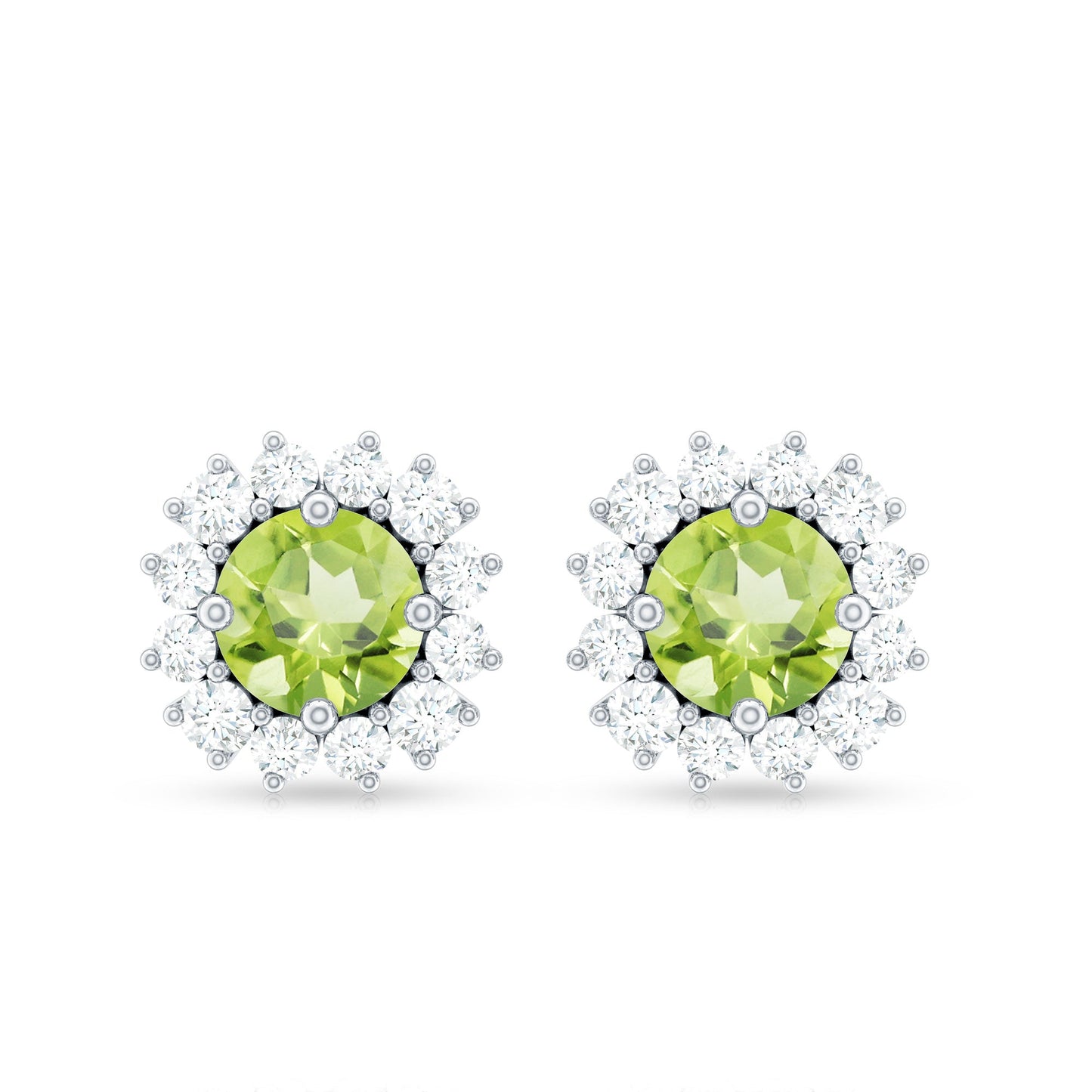 Natural 1 Carat Peridot Earrings with Diamond Halo for Women