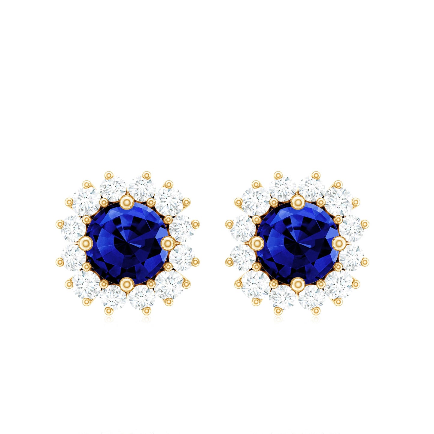 Brilliant Cut Lab Created Blue Sapphire Stud Earrings with Diamond Halo