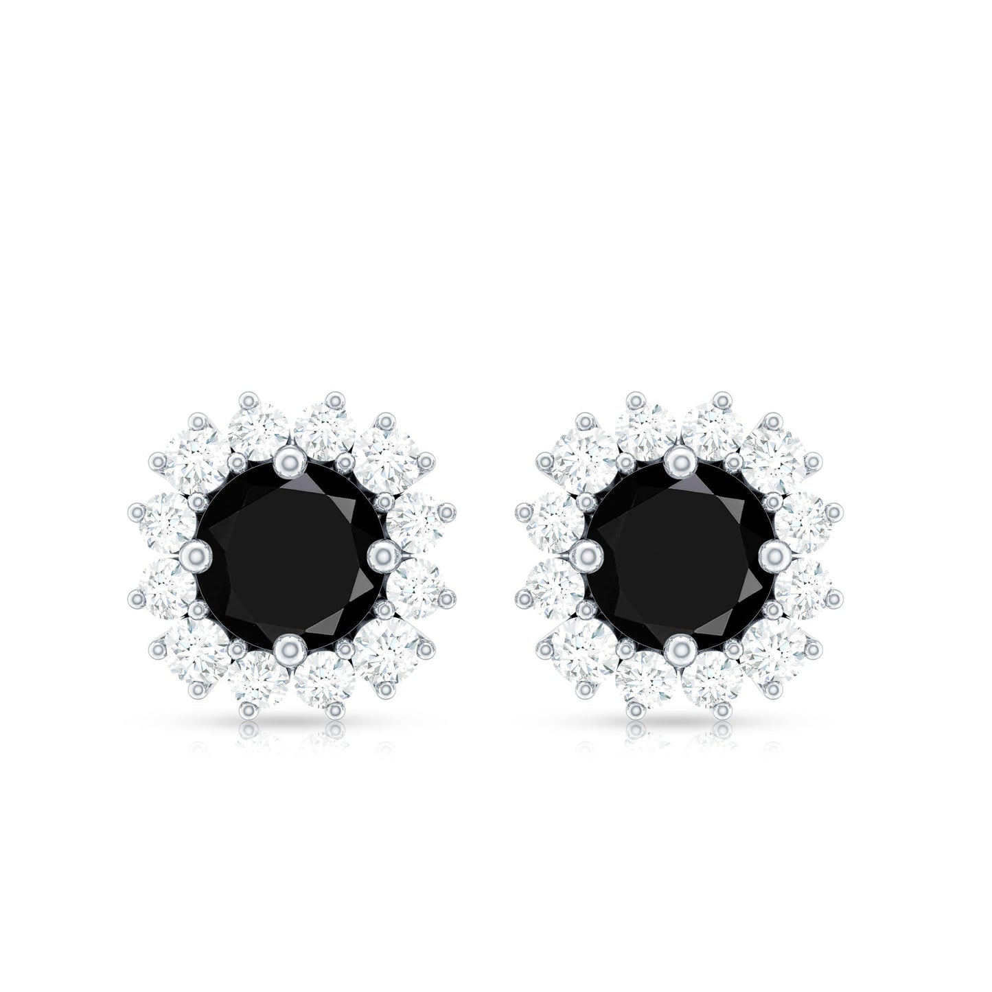 Natural Black Spinel Diamond Stud Earrings with Screw Back