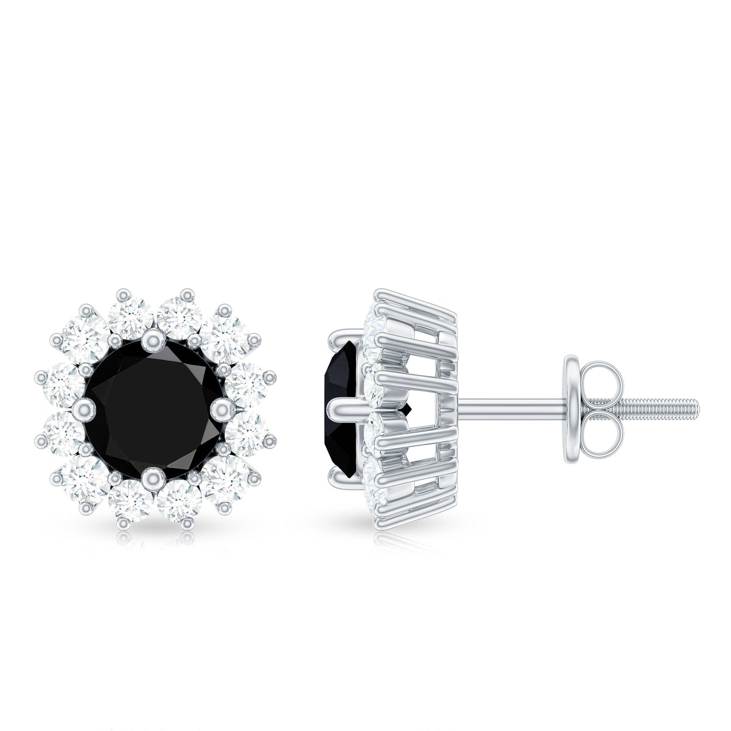 Natural Black Spinel Diamond Stud Earrings with Screw Back
