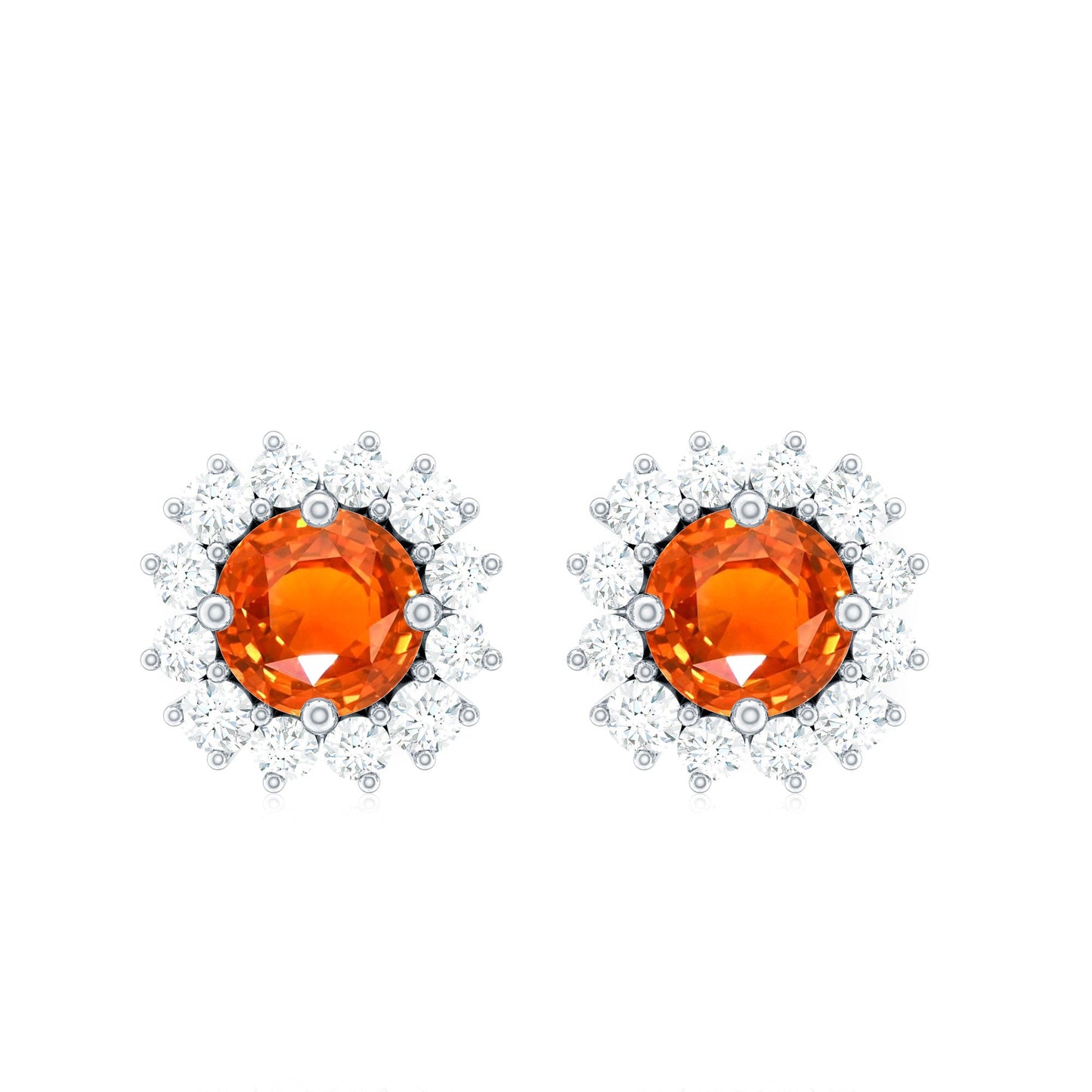 Natural Fire Opal Stud Earrings with Diamond Halo