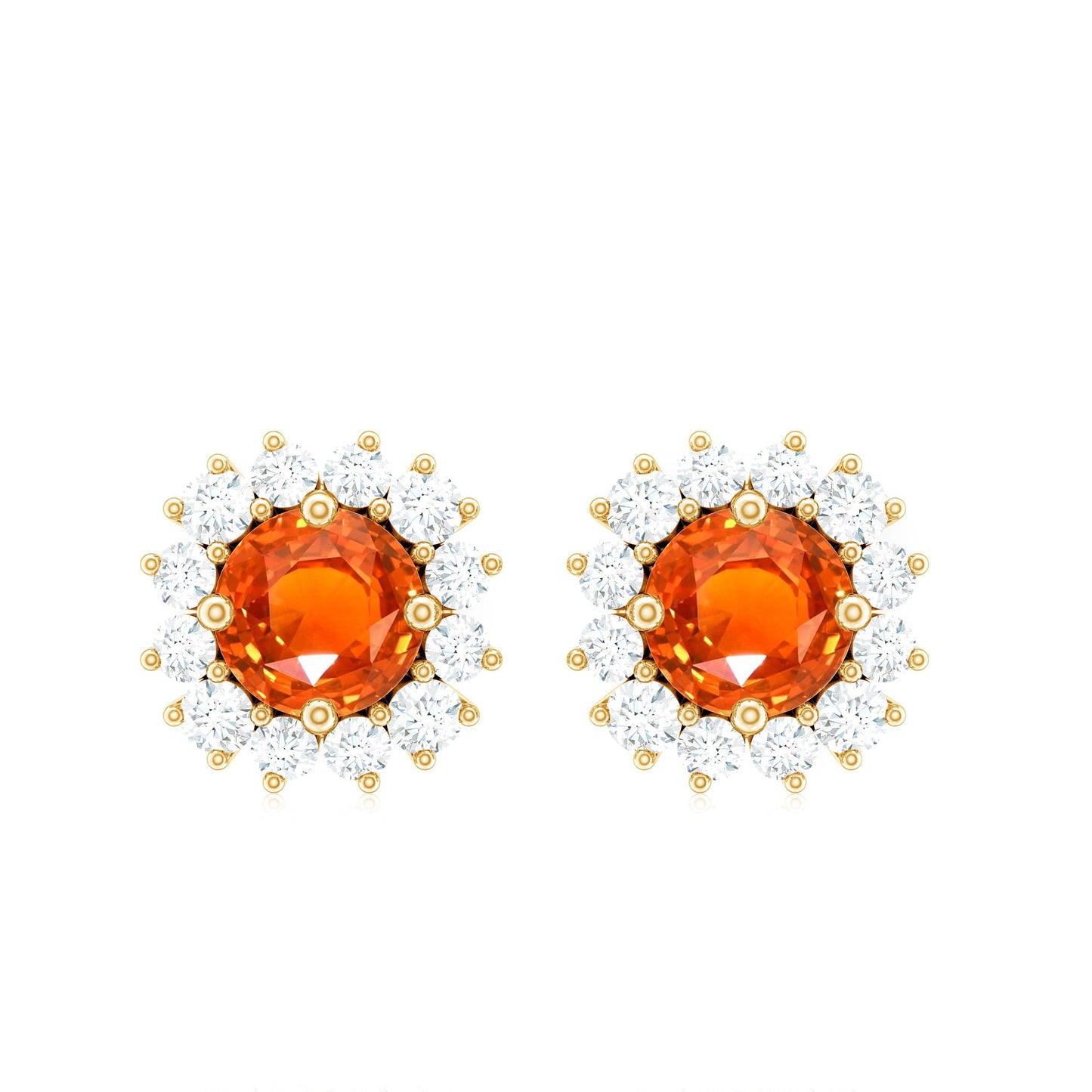 Natural Fire Opal Stud Earrings with Diamond Halo