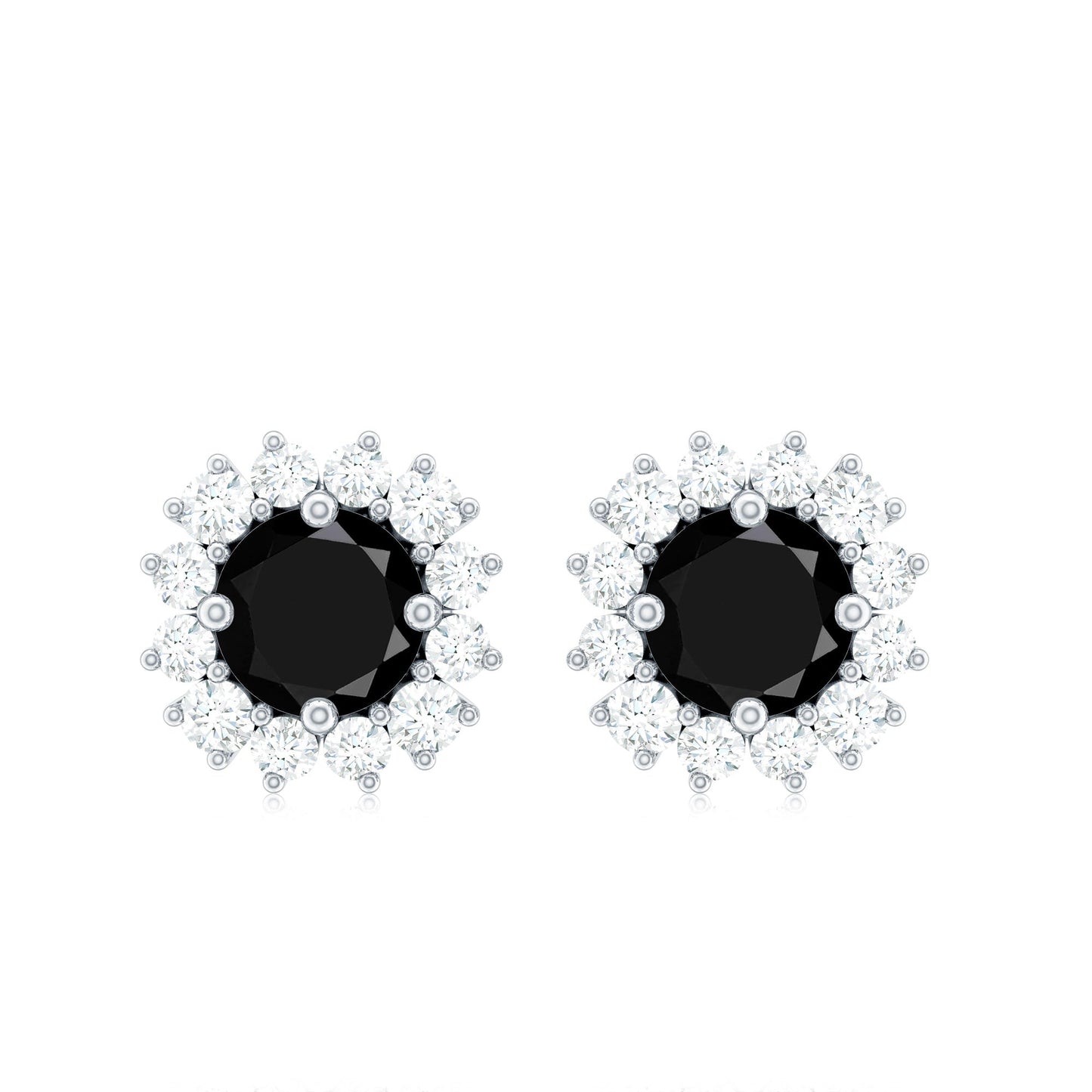 Round Lab Created Black and White Diamond Halo Stud Earrings