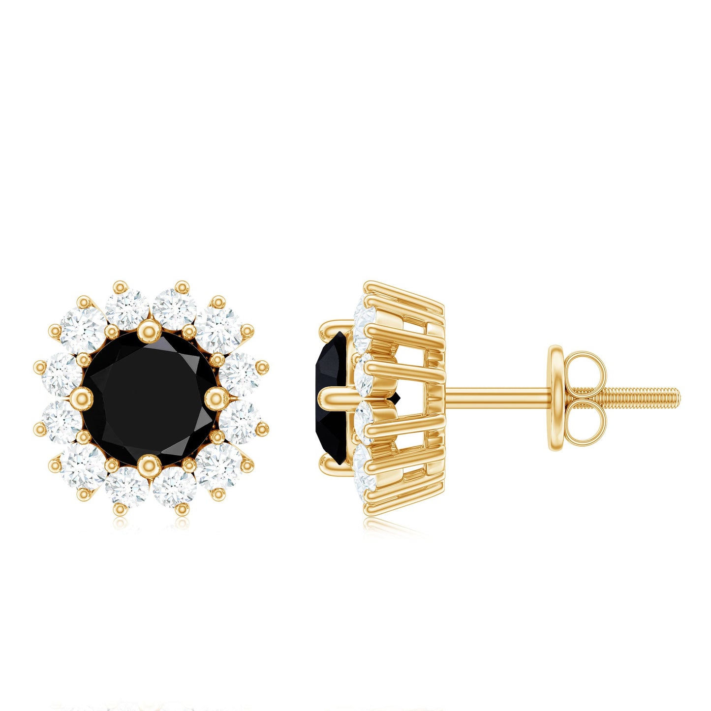 Round Lab Created Black and White Diamond Halo Stud Earrings