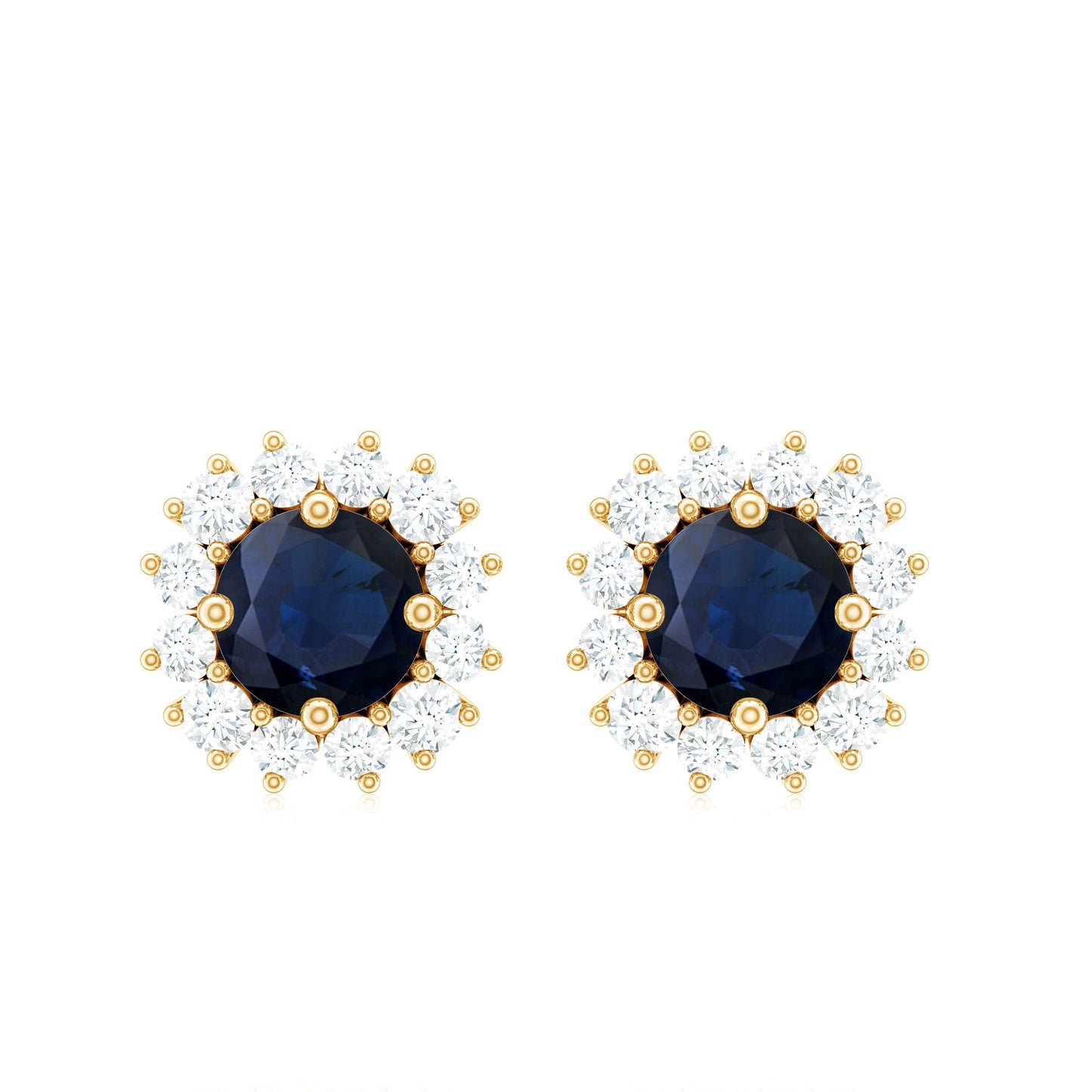 Genuine Blue Sapphire Diamond Earrings with Screw Back