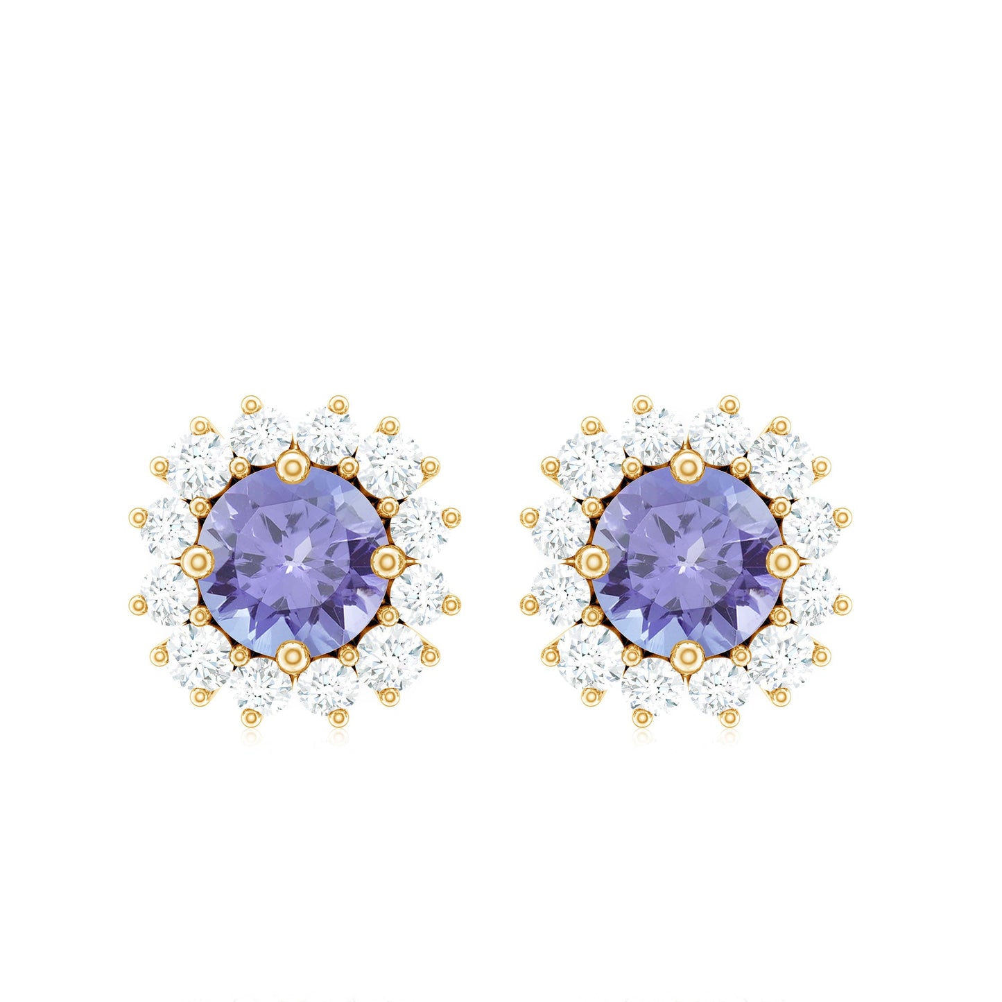 Natural 1 Carat Tanzanite Stud Earrings with Diamond Halo