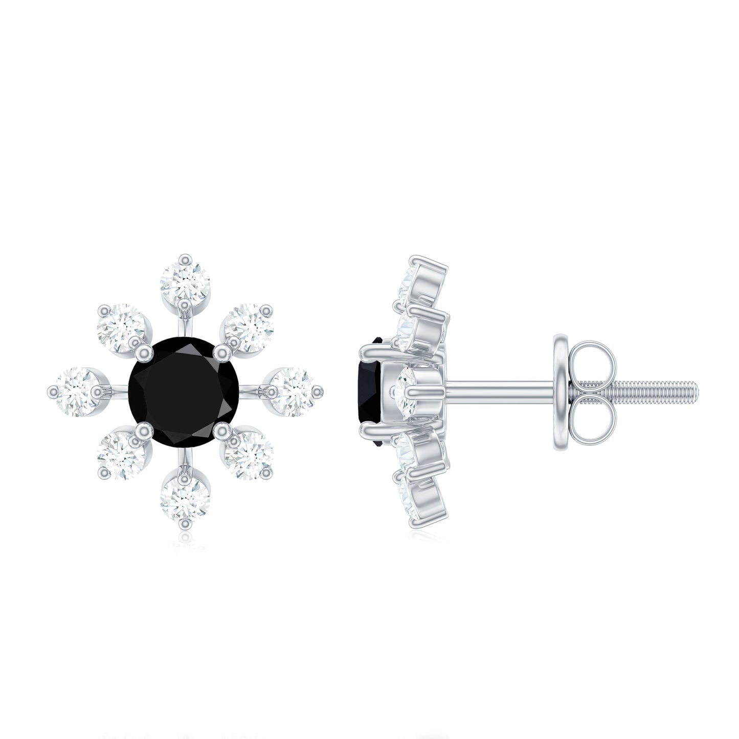 Certified Real Black Onyx Diamond Snowflake Earrings for Christmas