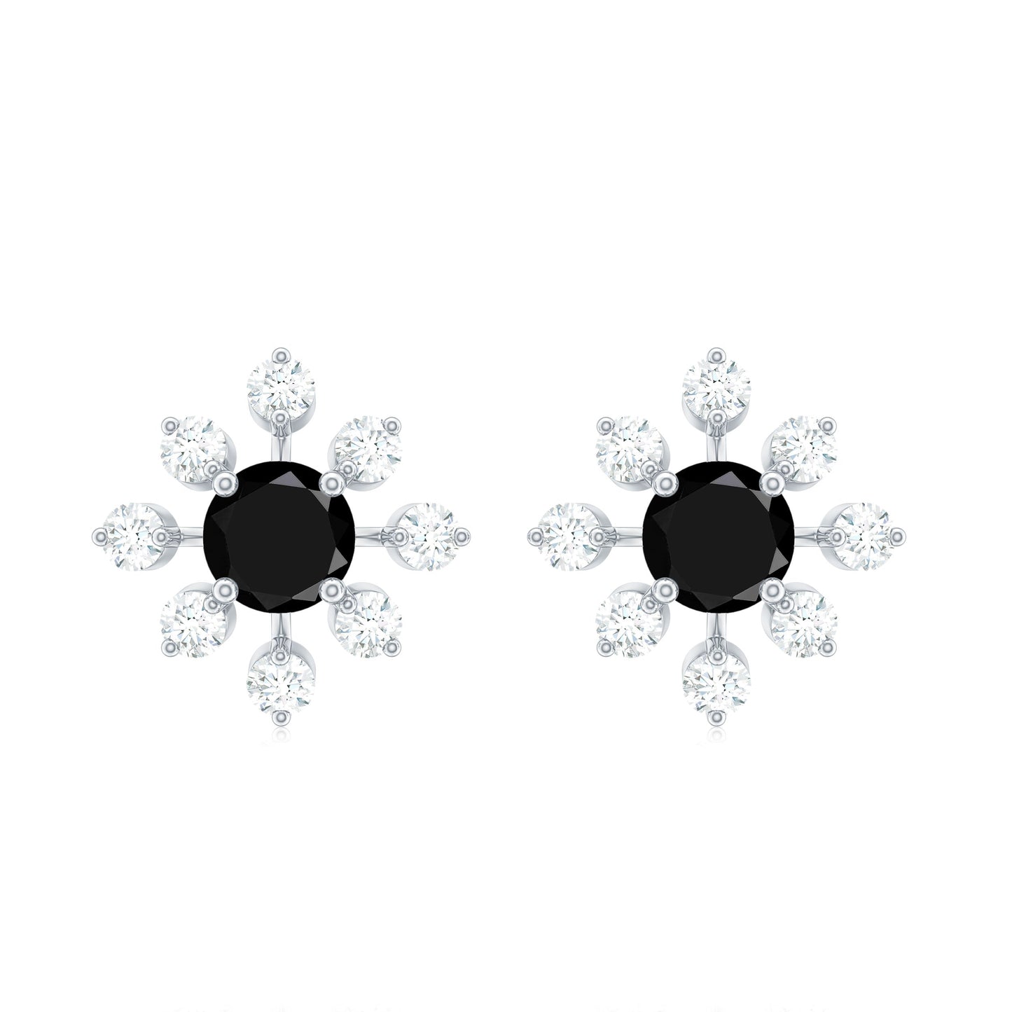 Certified Real Black Onyx Diamond Snowflake Earrings for Christmas