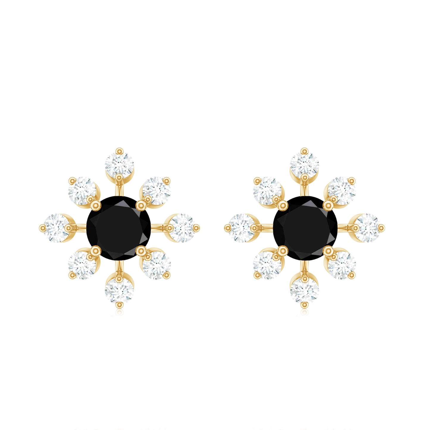 Certified Real Black Onyx Diamond Snowflake Earrings for Christmas
