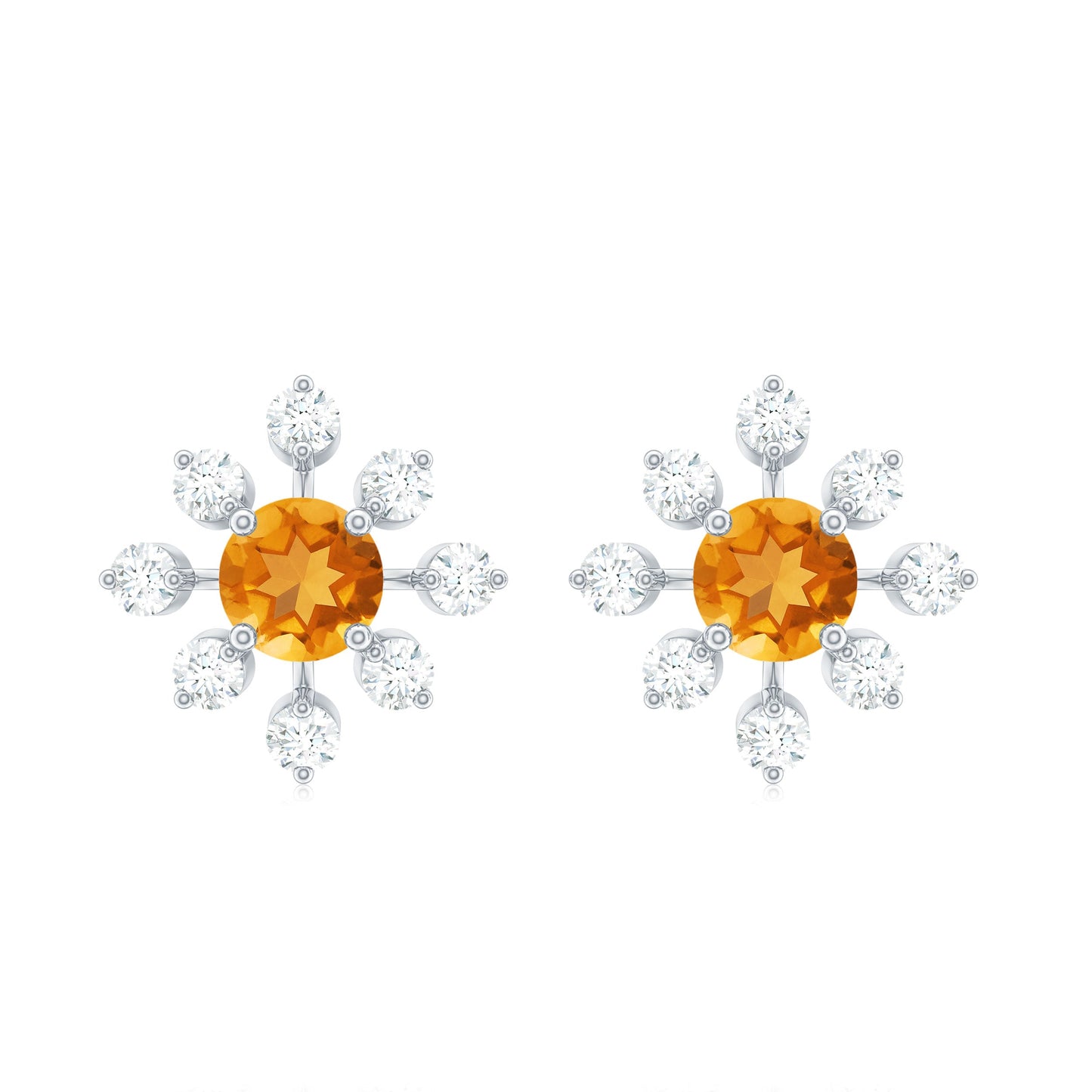 Certified Real Citrine Snowflake Earrings with Moissanite