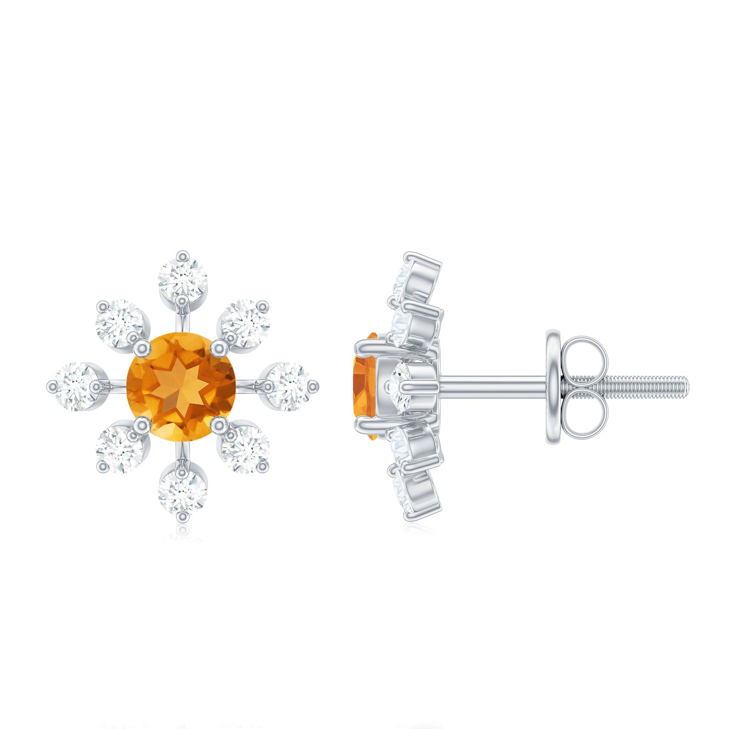Certified Real Citrine Snowflake Earrings with Moissanite