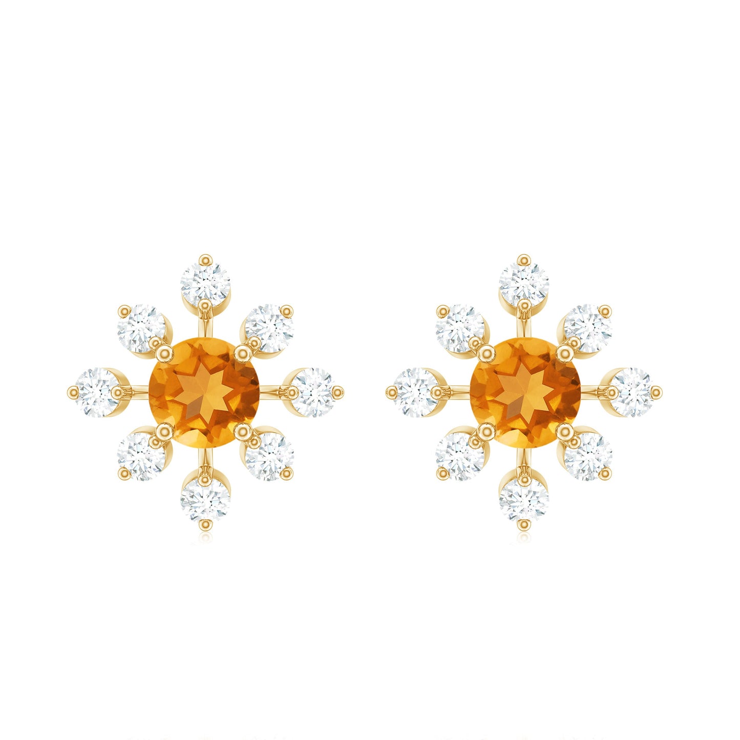 Certified Real Citrine Snowflake Earrings with Moissanite