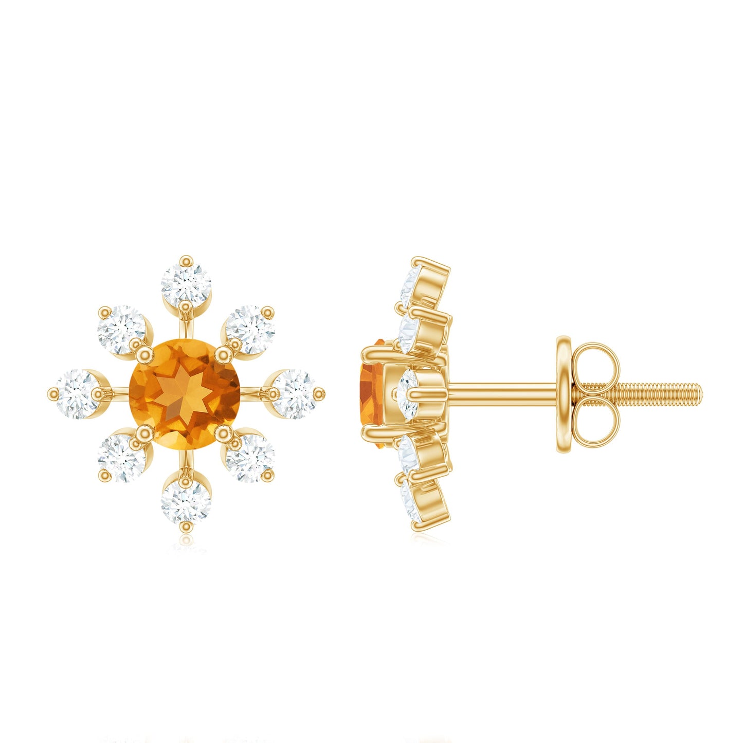 Certified Real Citrine Snowflake Earrings with Moissanite