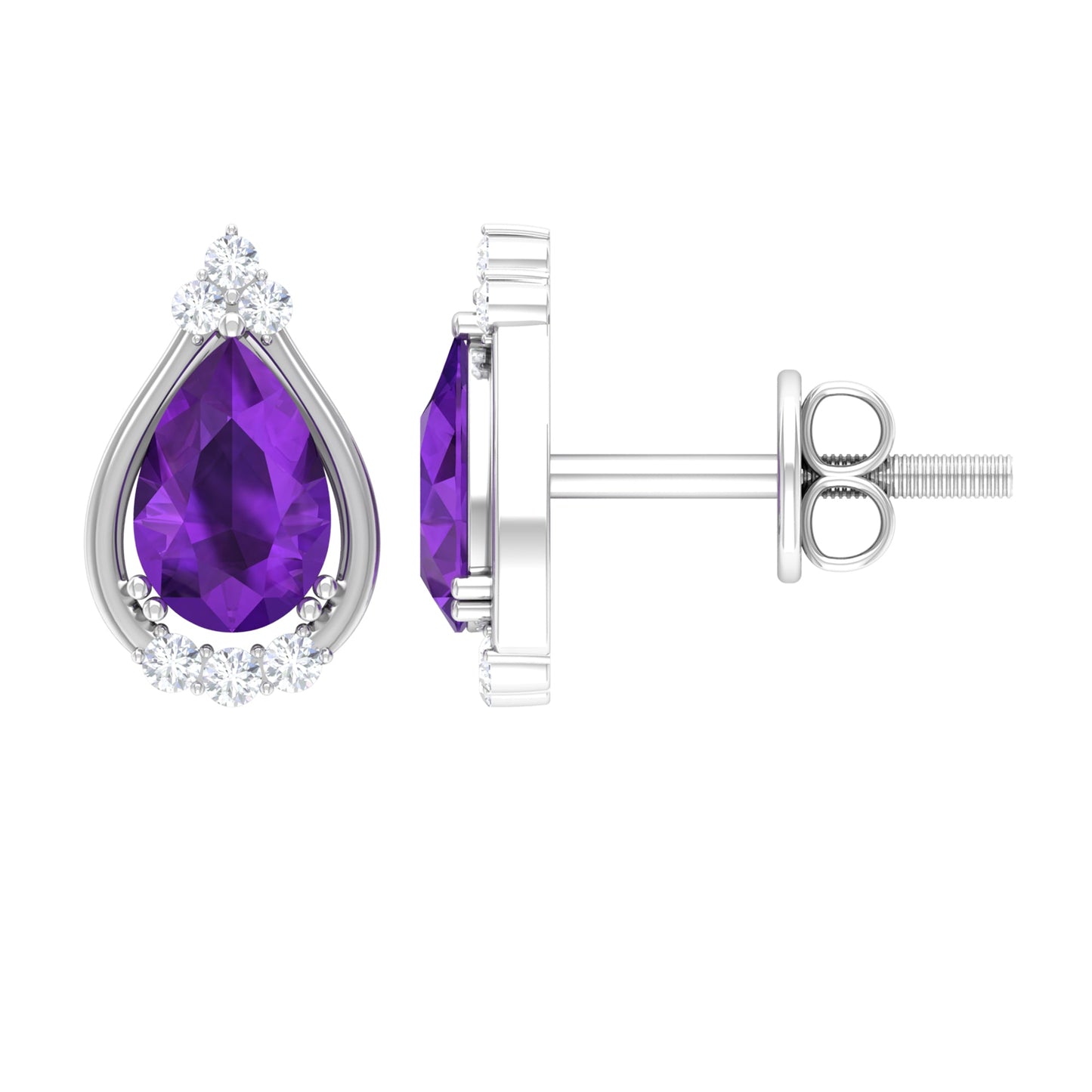 Amethyst Teardrop Stud Earrings with Diamond