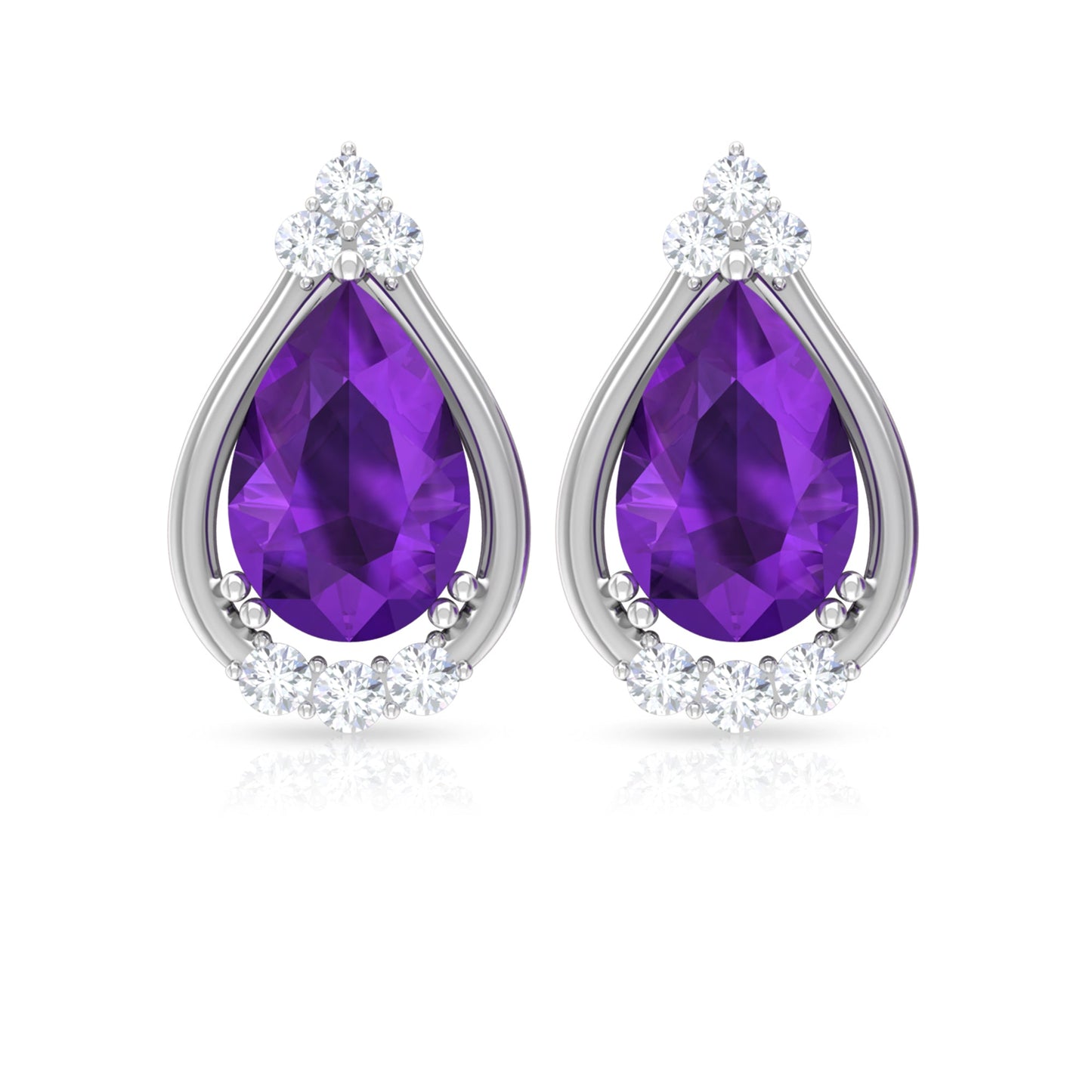 Amethyst Teardrop Stud Earrings with Diamond