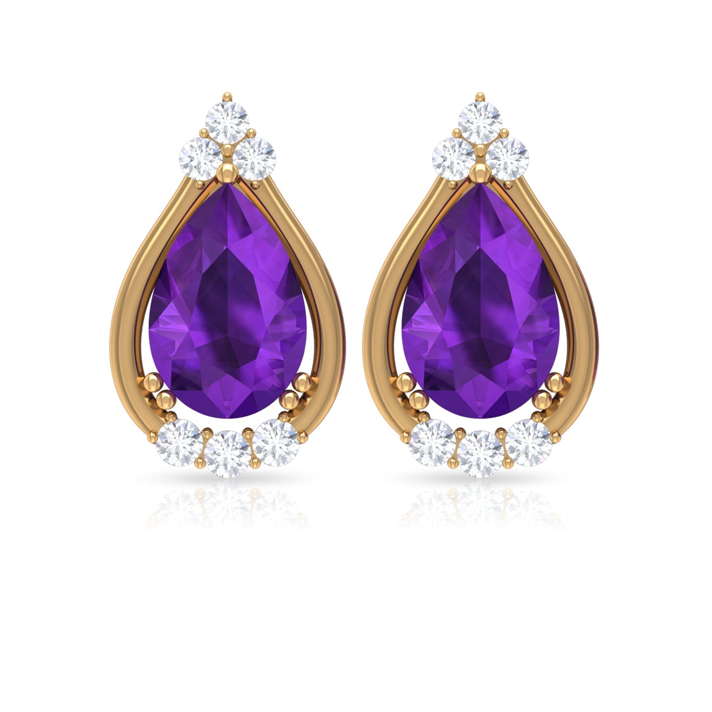 Amethyst Teardrop Stud Earrings with Diamond
