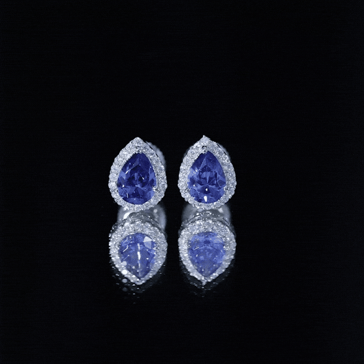 Lab Grown Blue Sapphire Stud Earrings With Moissanite Halo