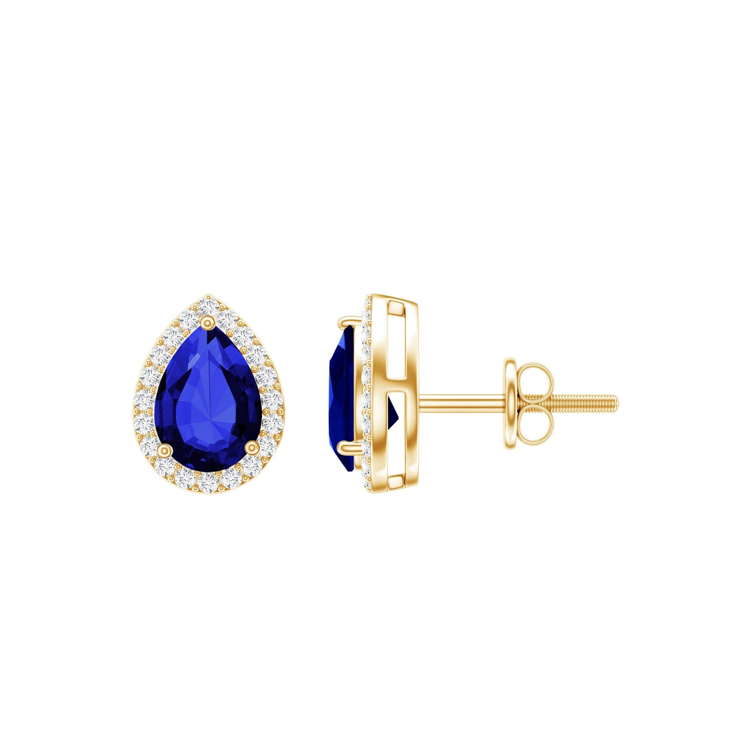 Lab Grown Blue Sapphire Stud Earrings With Moissanite Halo