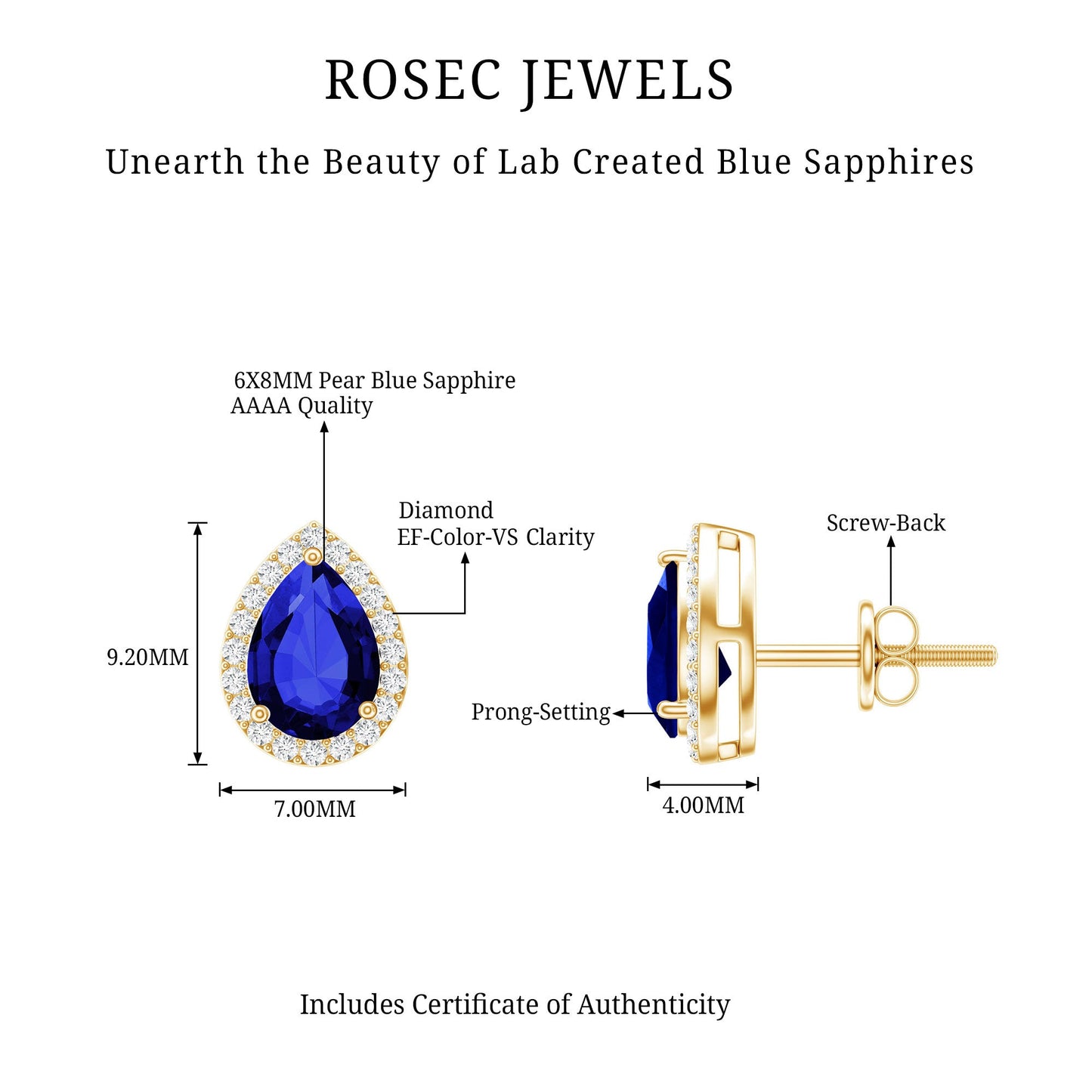 Lab Grown Blue Sapphire Stud Earrings With Moissanite Halo