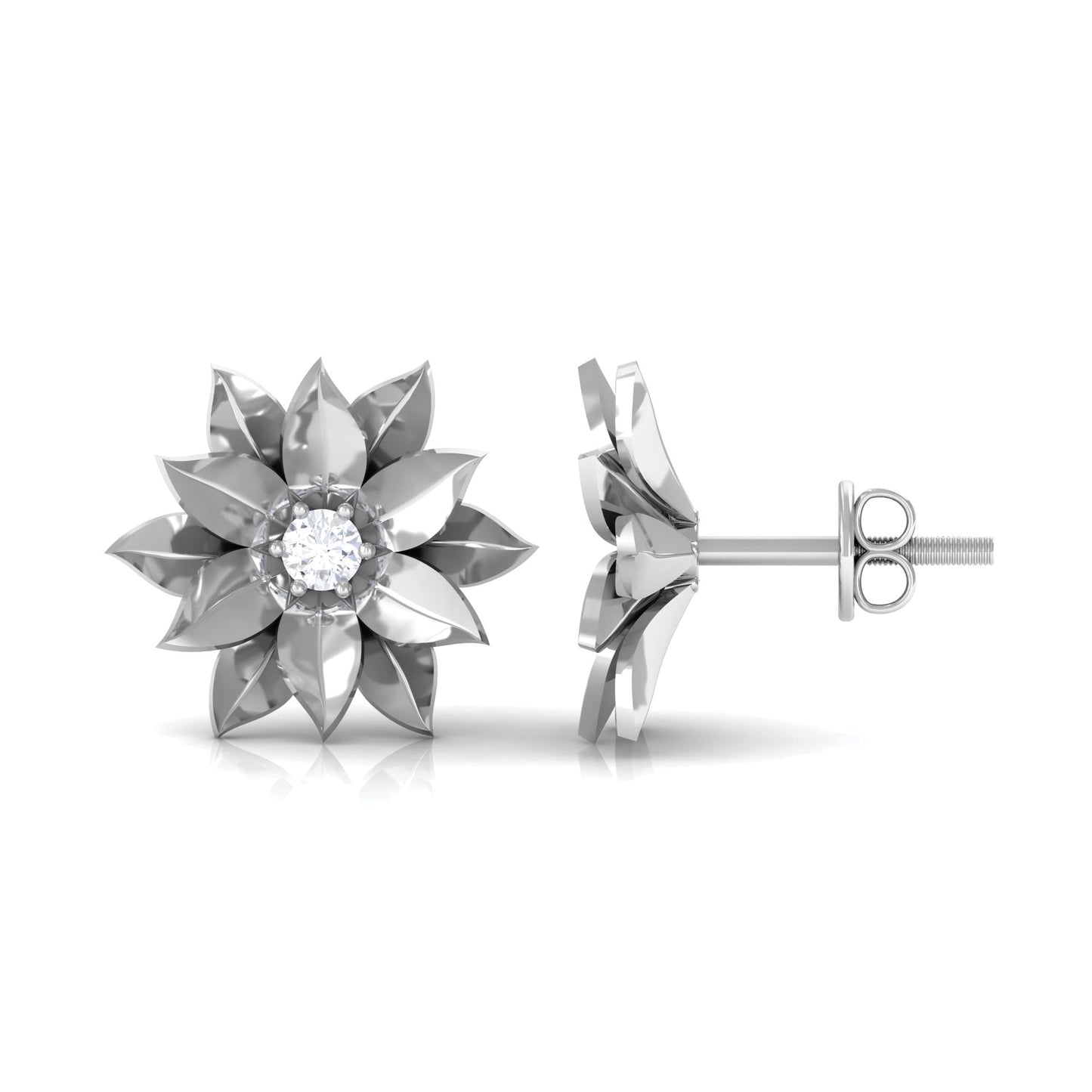 Round Cut Natural Diamond Flower Stud Earrings