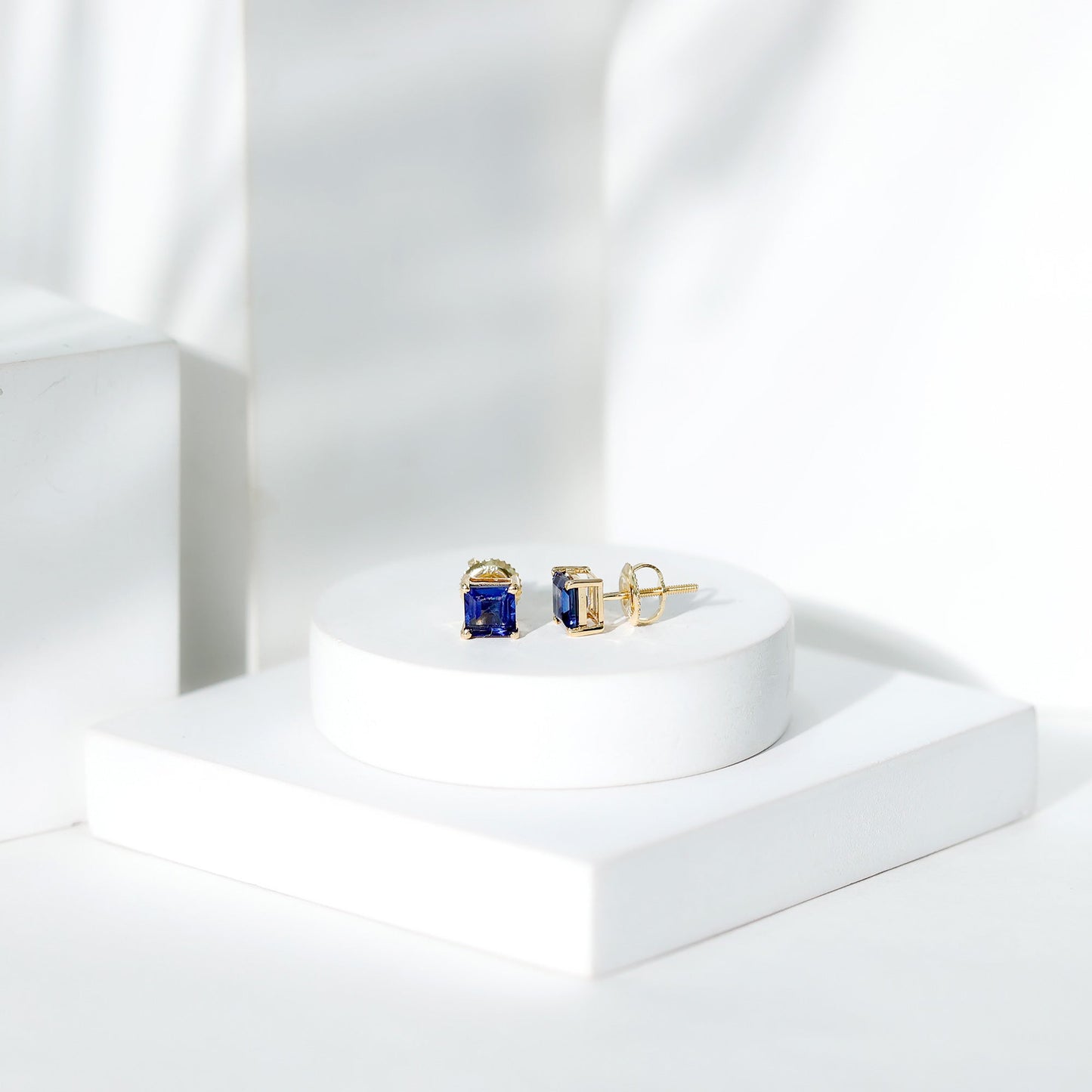 1.5 CT Princess Cut Lab Created Blue Sapphire Solitaire Stud Earrings