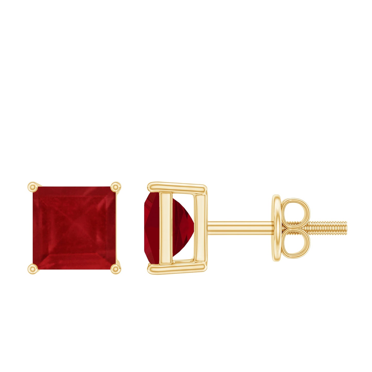 1 CT Princess Cut Ruby Solitaire Stud Earrings
