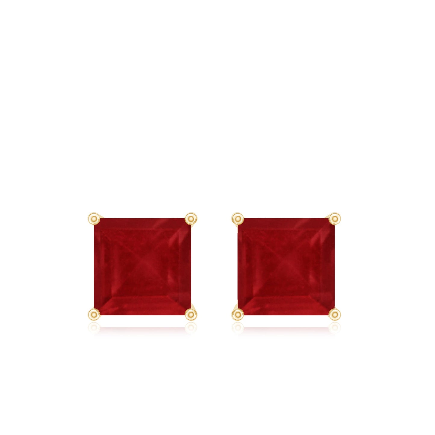 1 CT Princess Cut Ruby Solitaire Stud Earrings