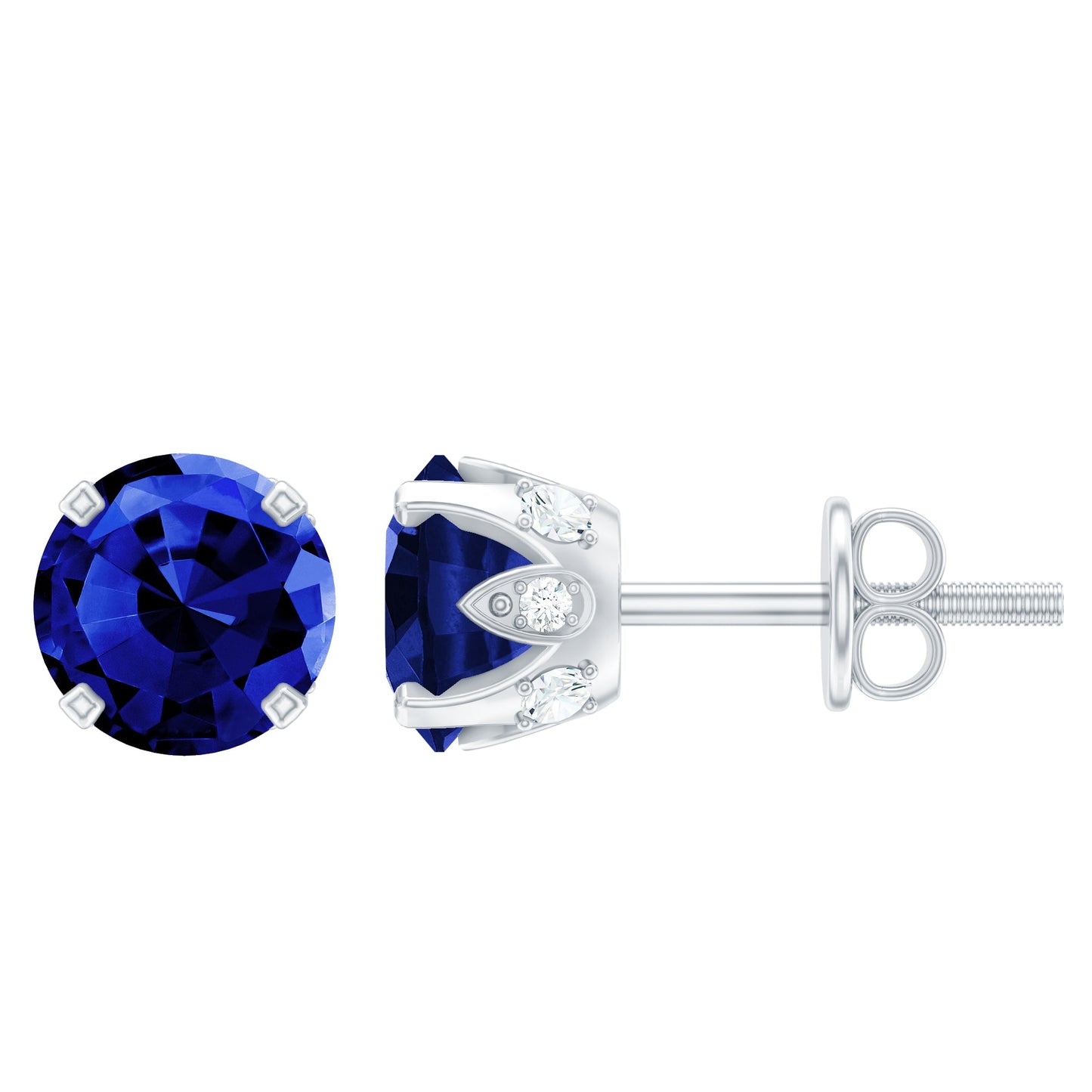 Lab Grown Blue Sapphire Vintage Stud Earrings with Certificate