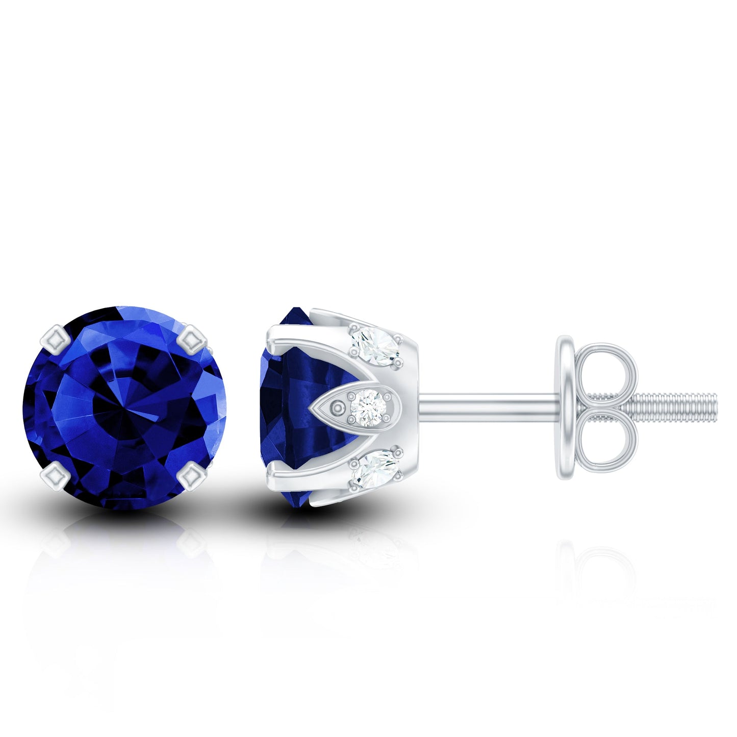 Lab Grown Blue Sapphire Vintage Stud Earrings with Certificate