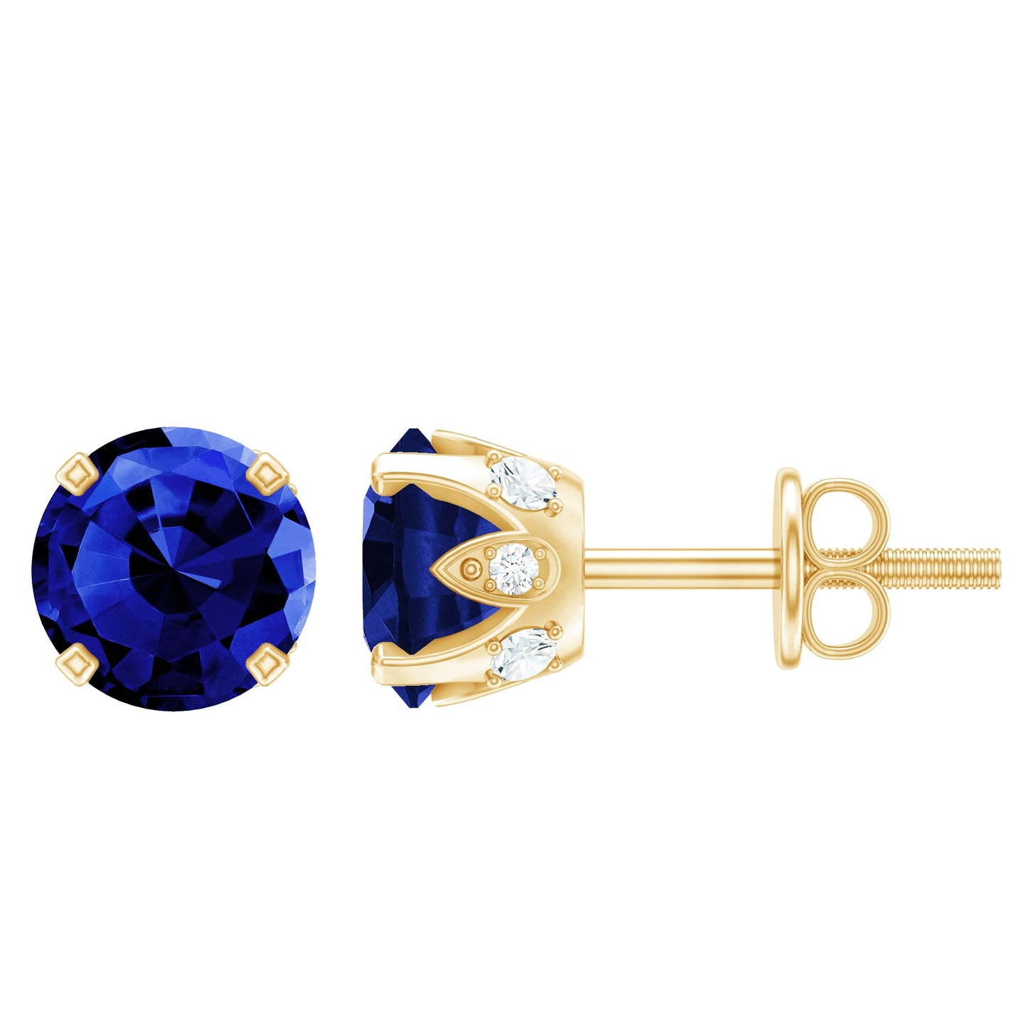 Lab Grown Blue Sapphire Vintage Stud Earrings with Certificate