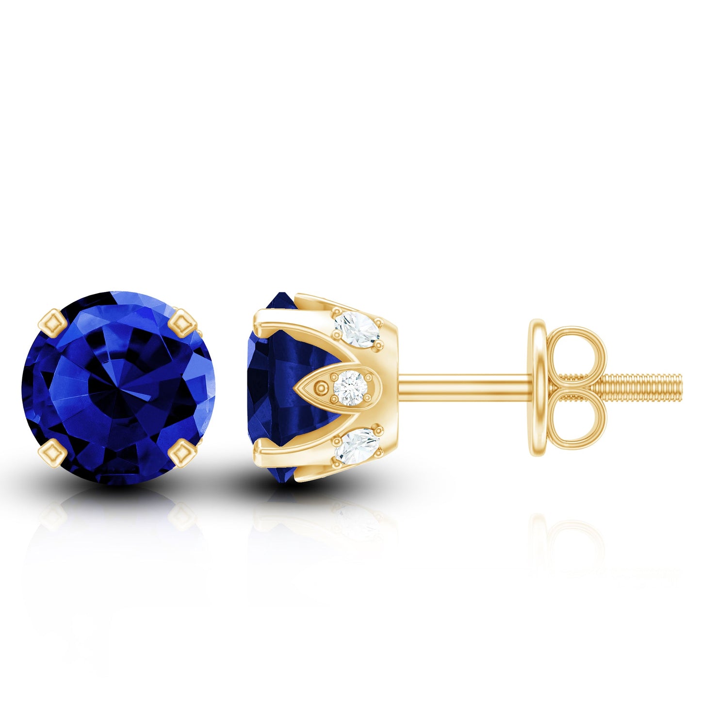 Lab Grown Blue Sapphire Vintage Stud Earrings with Certificate