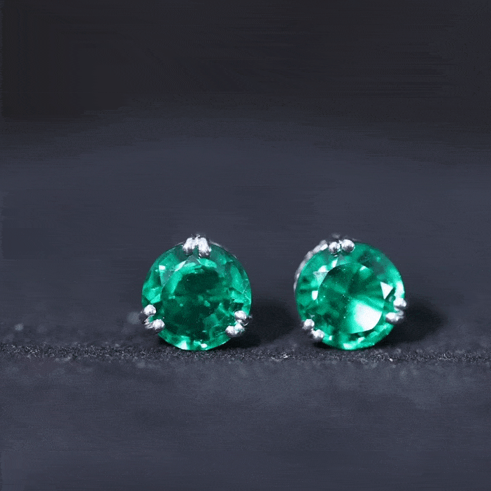 8 MM Created Emerald Solitaire Stud Earrings in Double Claw Setting