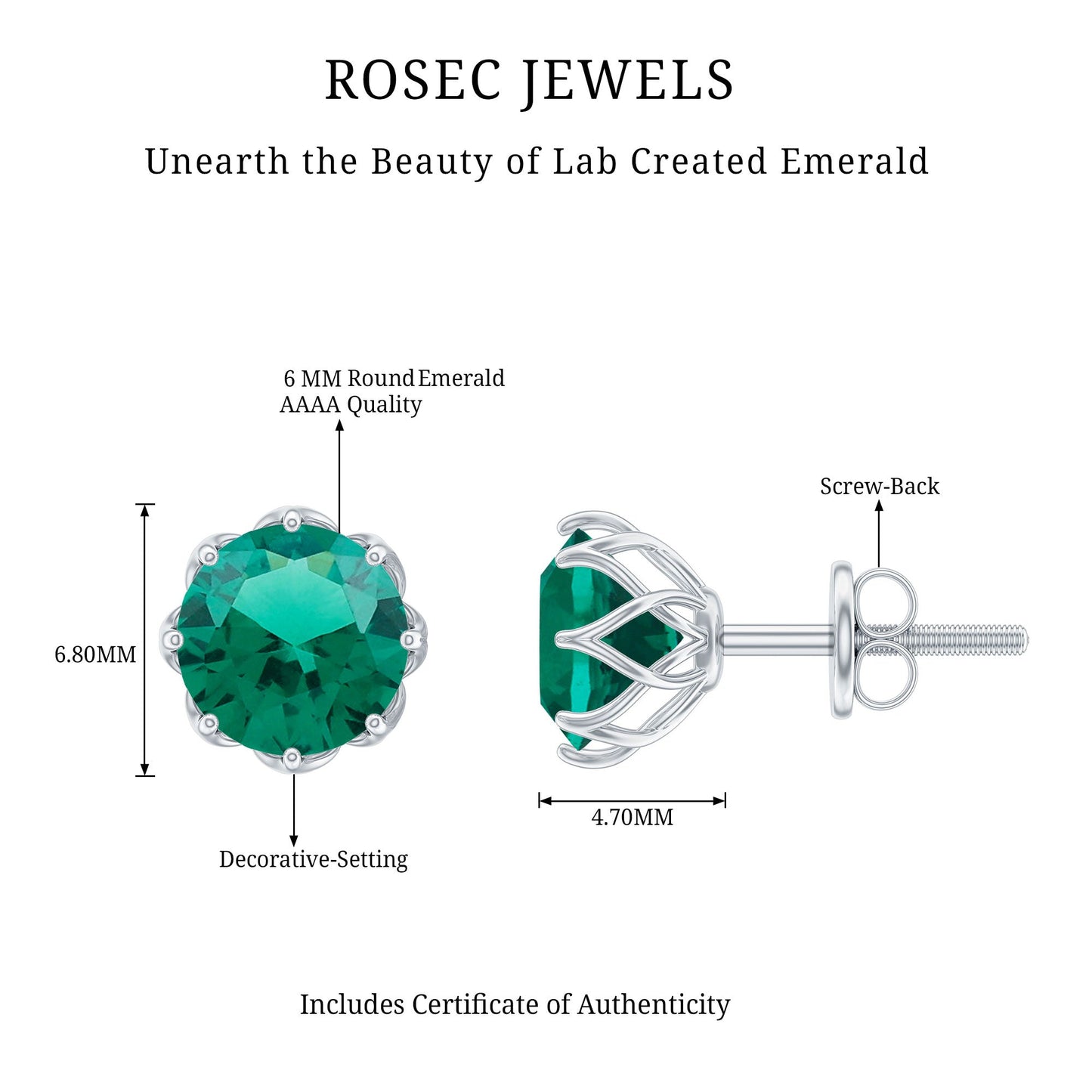 Round Lab Created Emerald Solitaire Stud Earrings