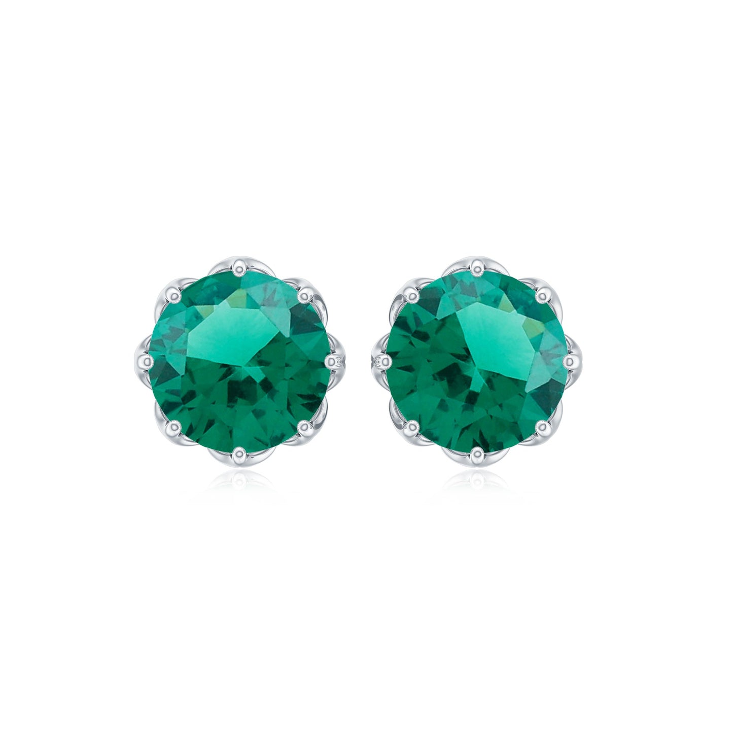 Round Lab Created Emerald Solitaire Stud Earrings